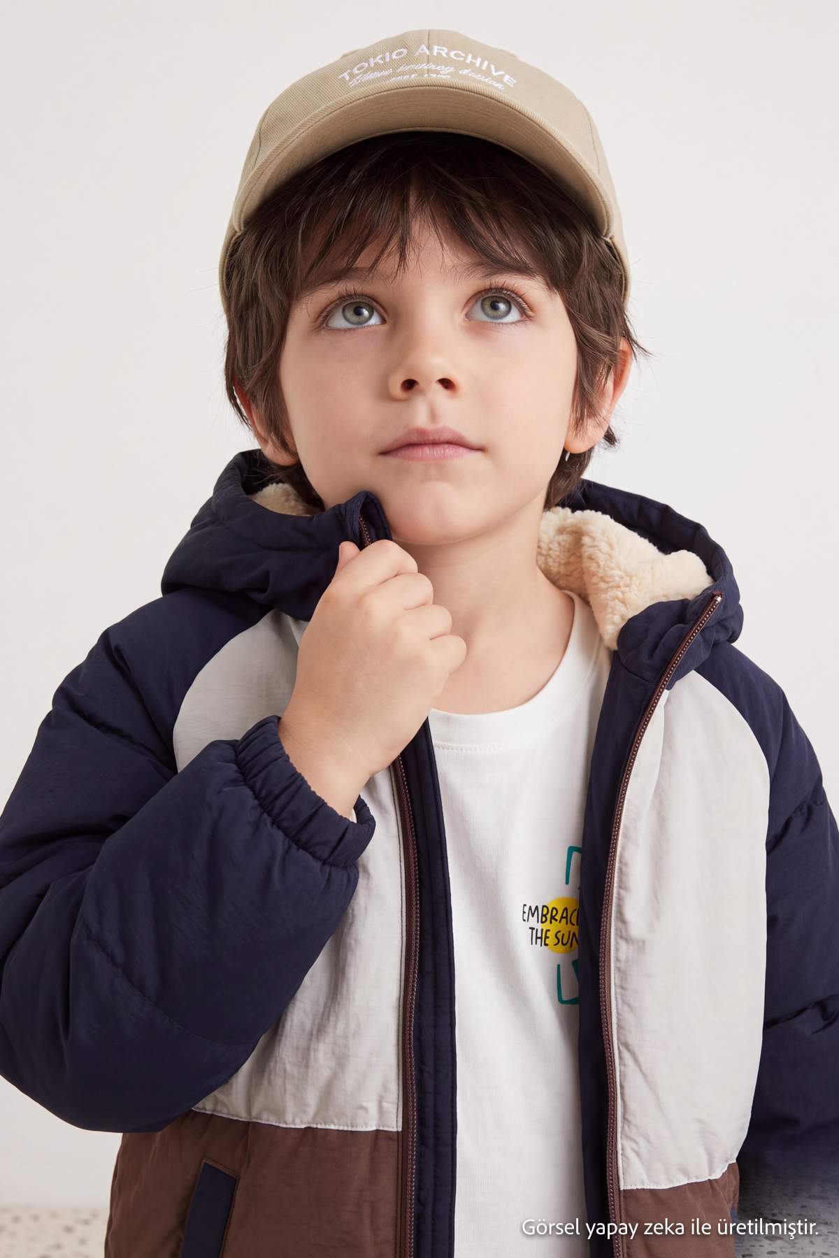 Boys' Colour-Block Fleece-Lined Hooded Puffer Coat