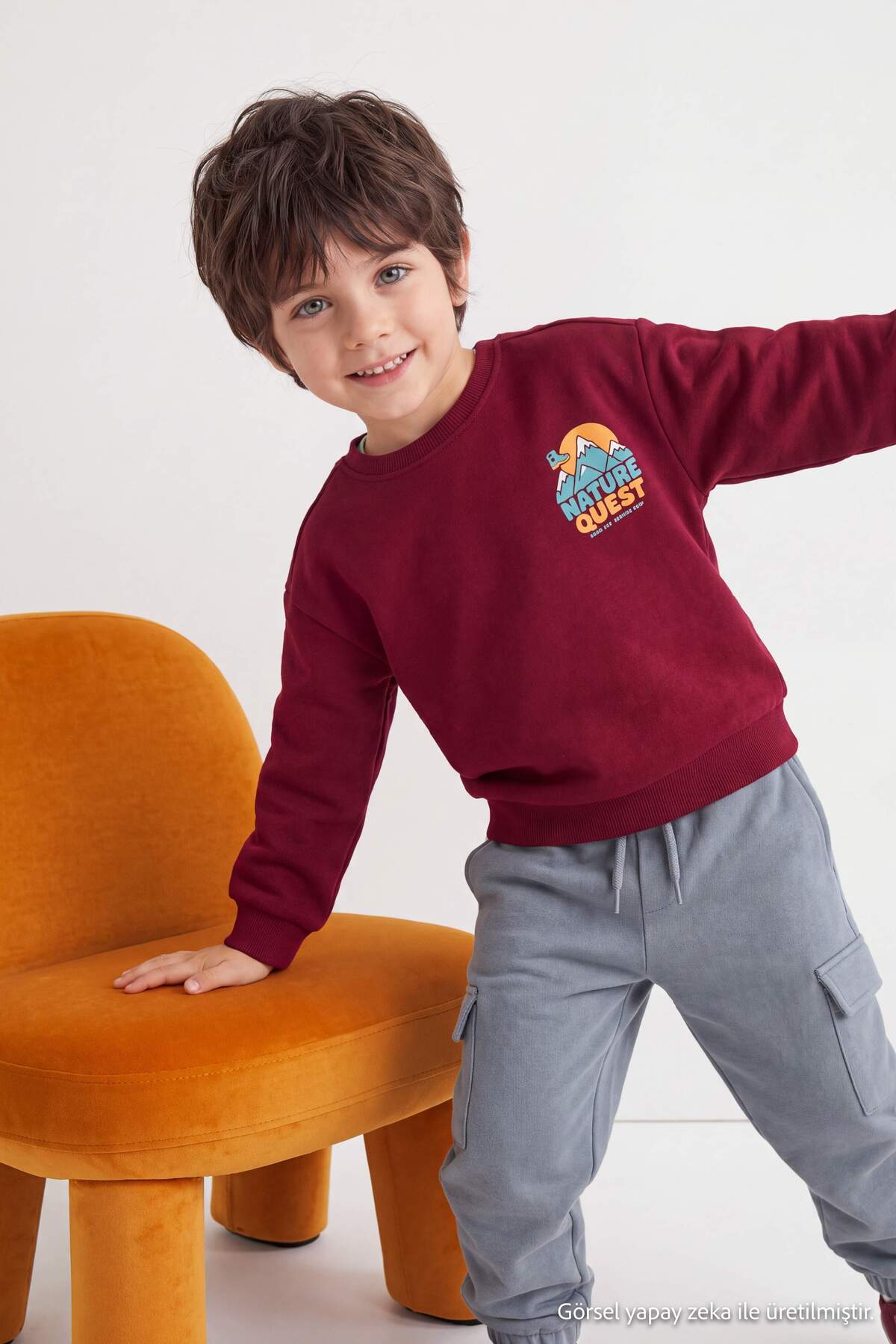 Boys' Burgundy Sweatshirt & Grey Cargo Jogger Set