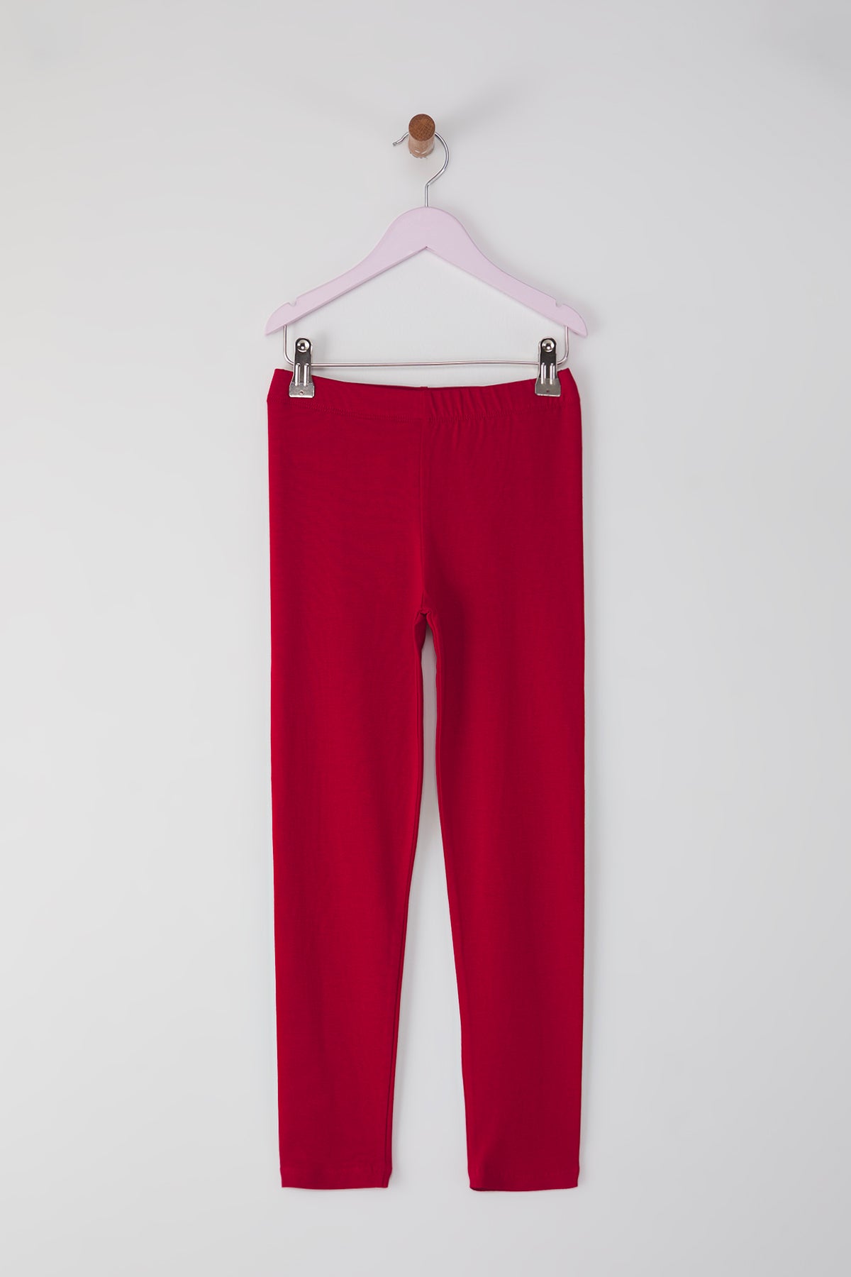 Girls' Red Cotton Basic Leggings