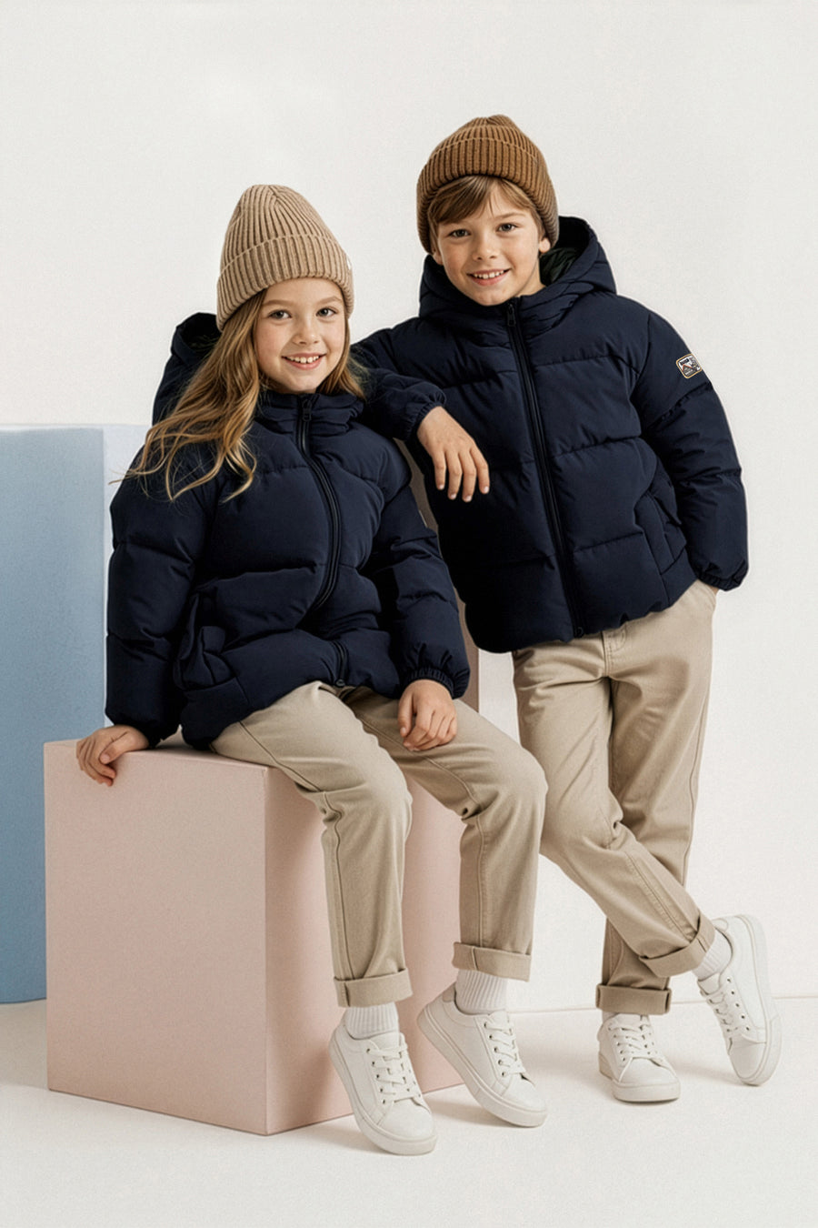 Kids' Navy Thick Hooded Coat