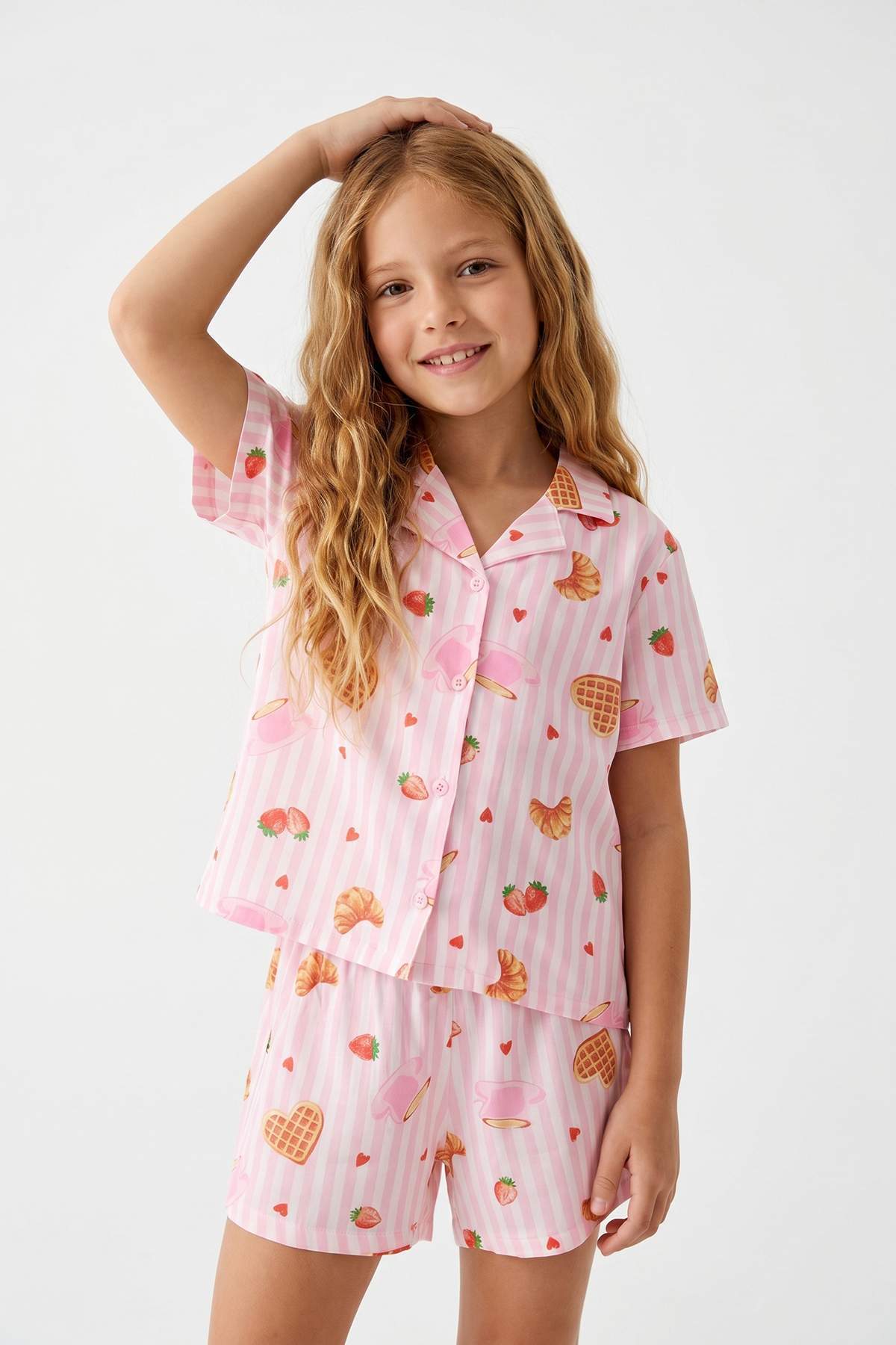 Girls' Pink Striped Treat-Print Shirt & Shorts Pyjama Set