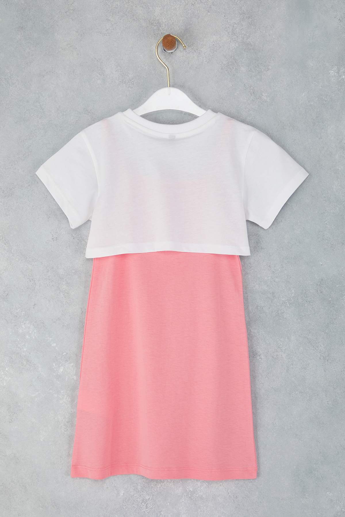 Girls' Pink Slogan-Print Cotton Jersey Dress