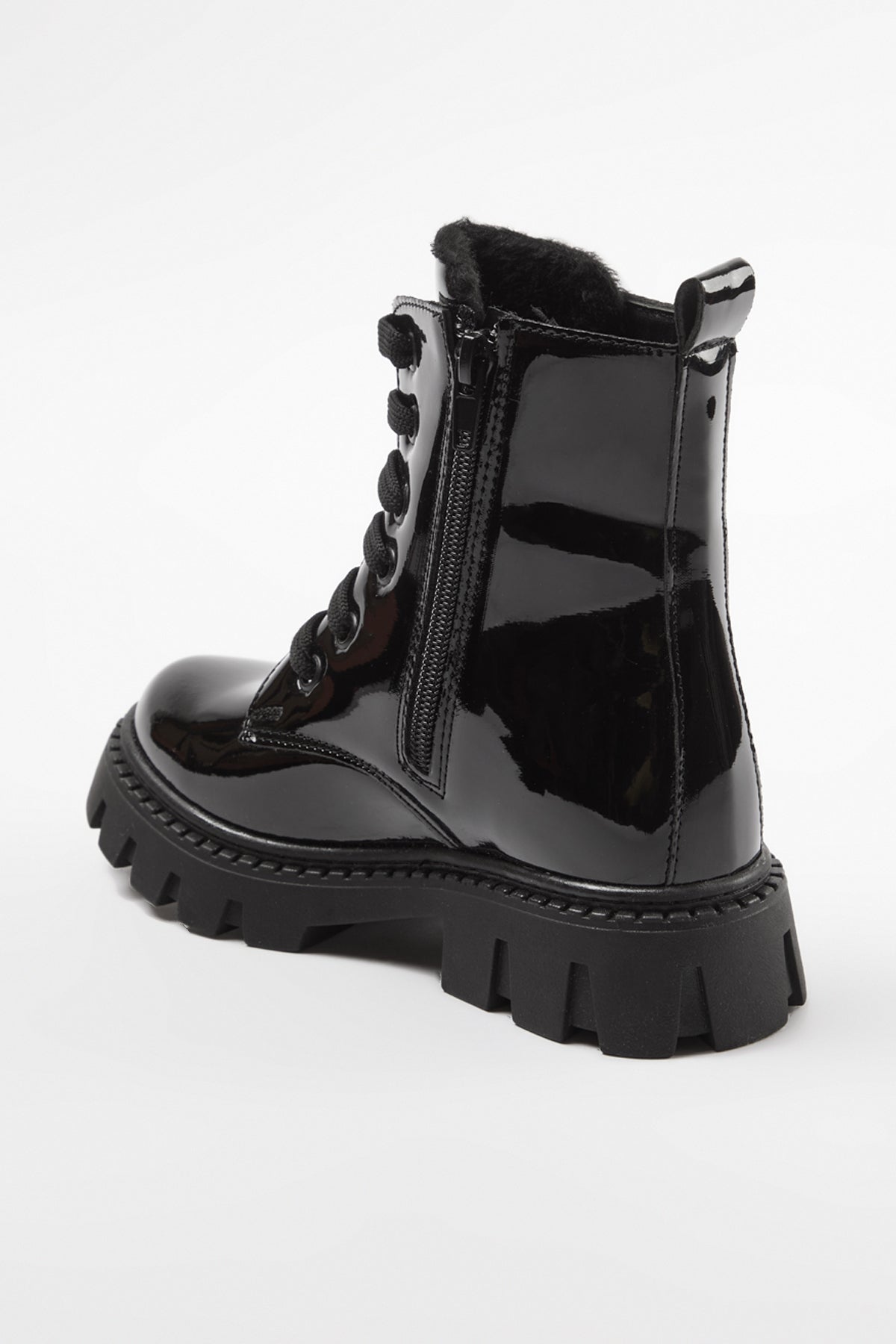 Girls' Classic Black Patent Lace-Up Boots