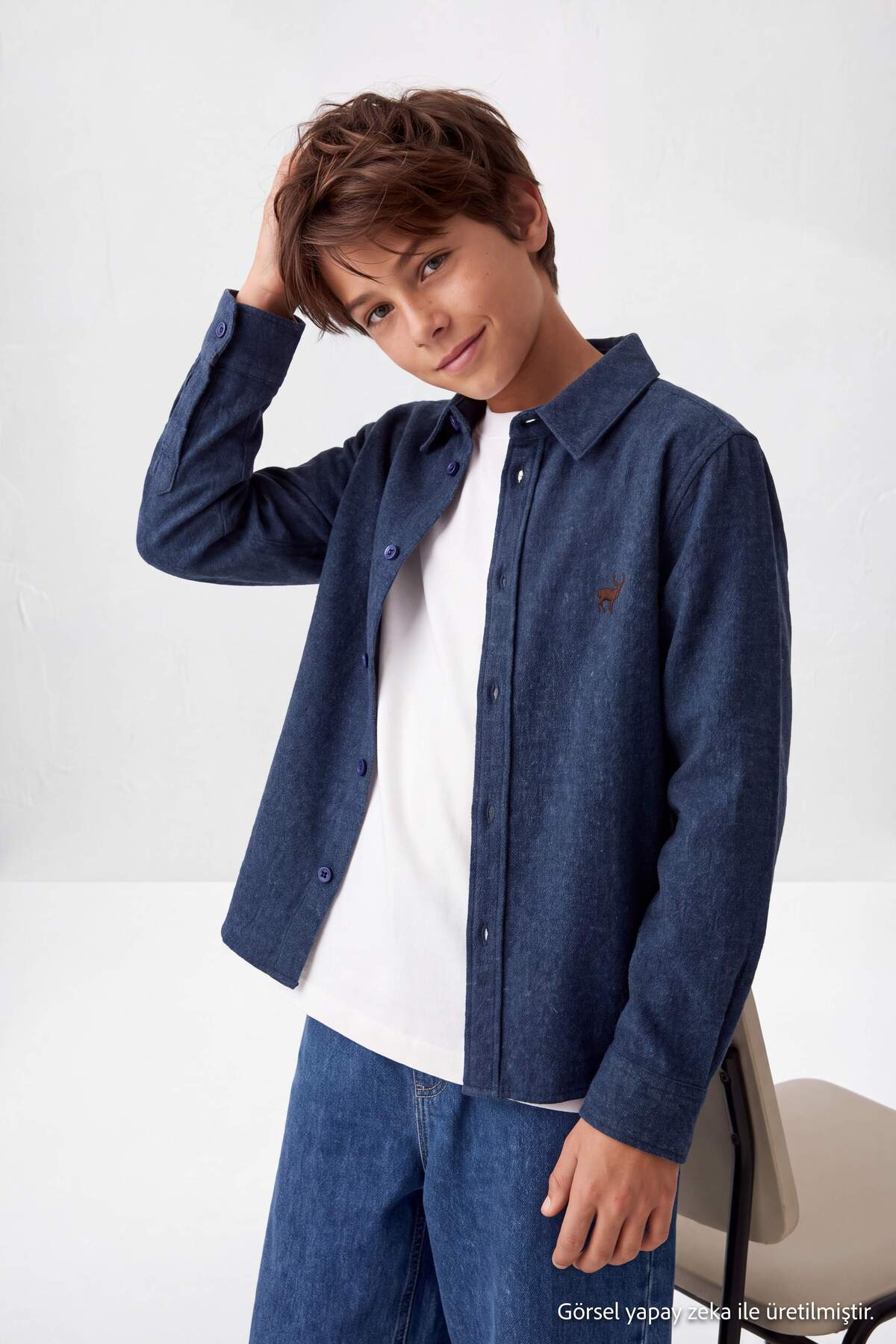 Boys' Navy Long-Sleeve Flannel Shirt