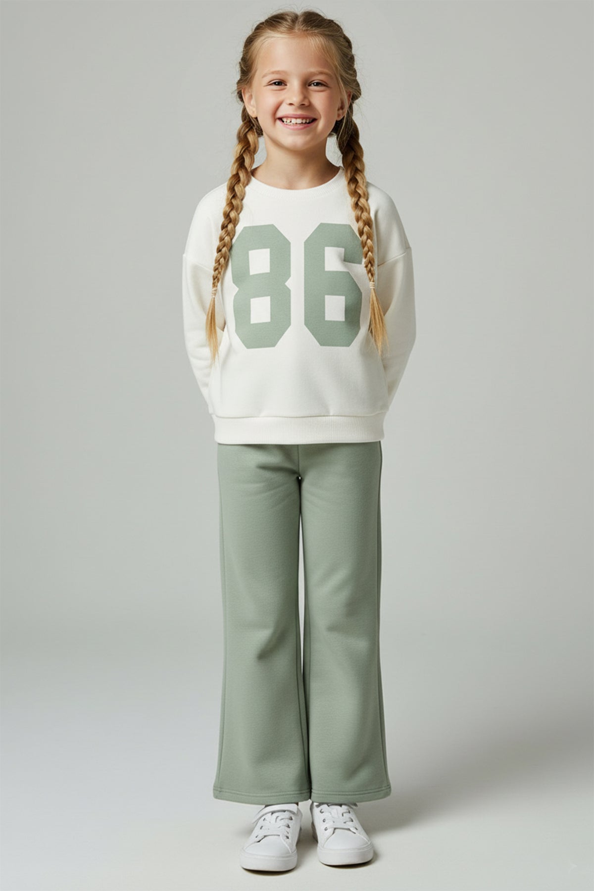 Girls' Mint Printed Oversized Cotton Two-Piece Set