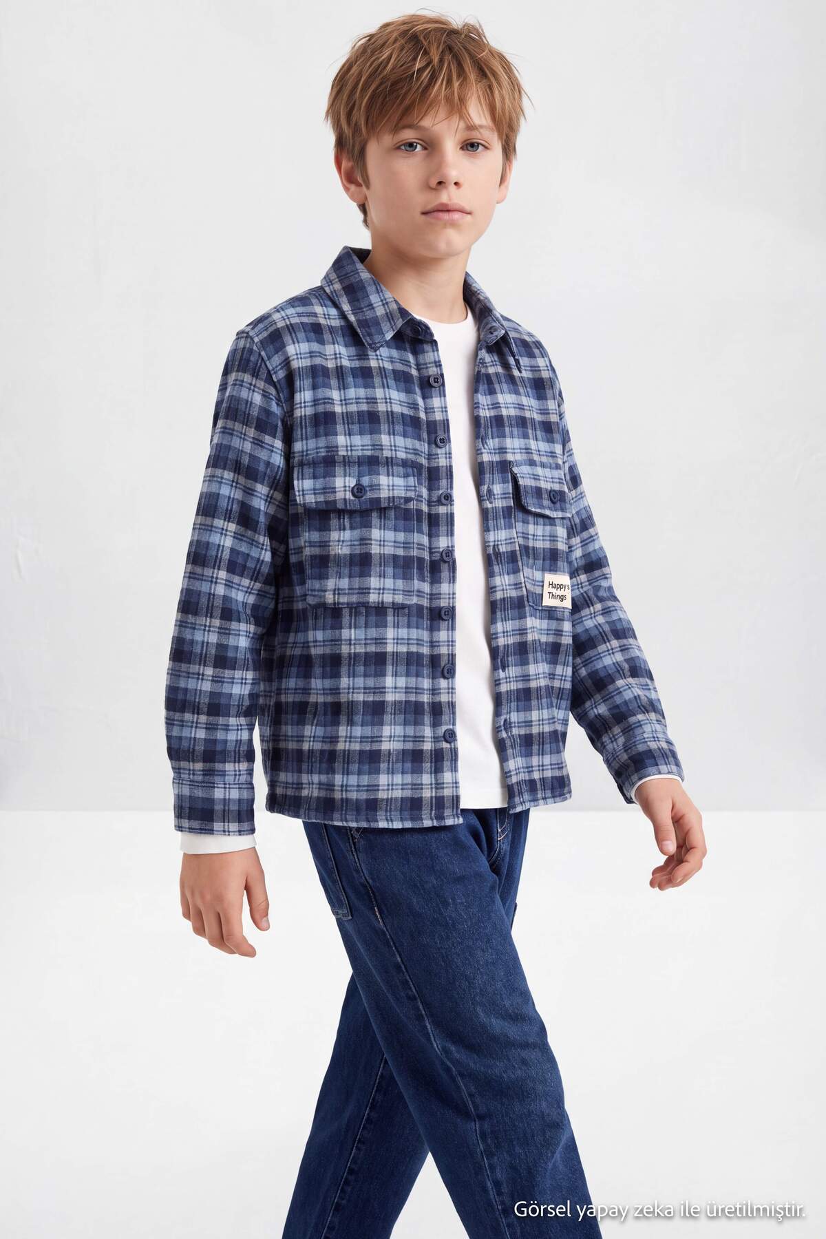 Boys' Light Blue Check Flannel Shirt