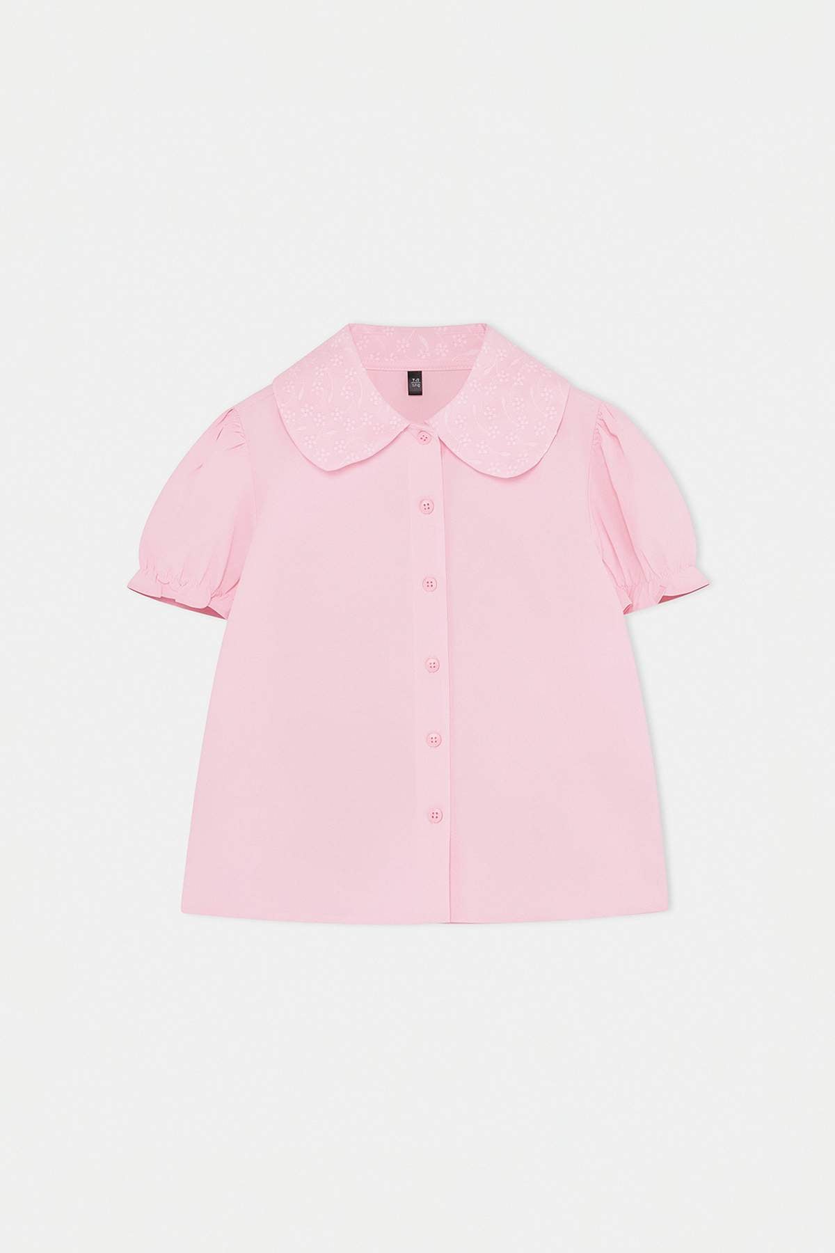 Girls' Pink Slim-Fit Cropped Shirt