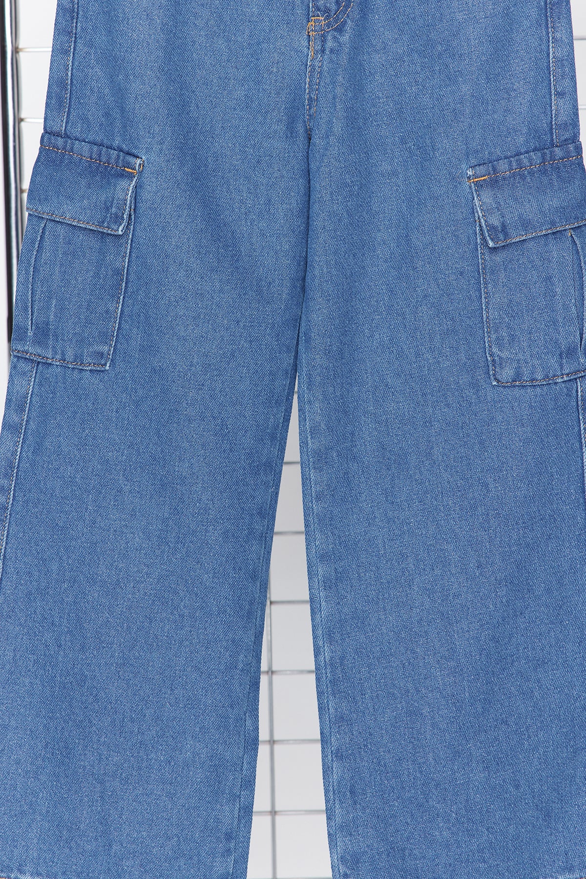 Girls' Dark Blue Wide-Leg Cargo Jeans
