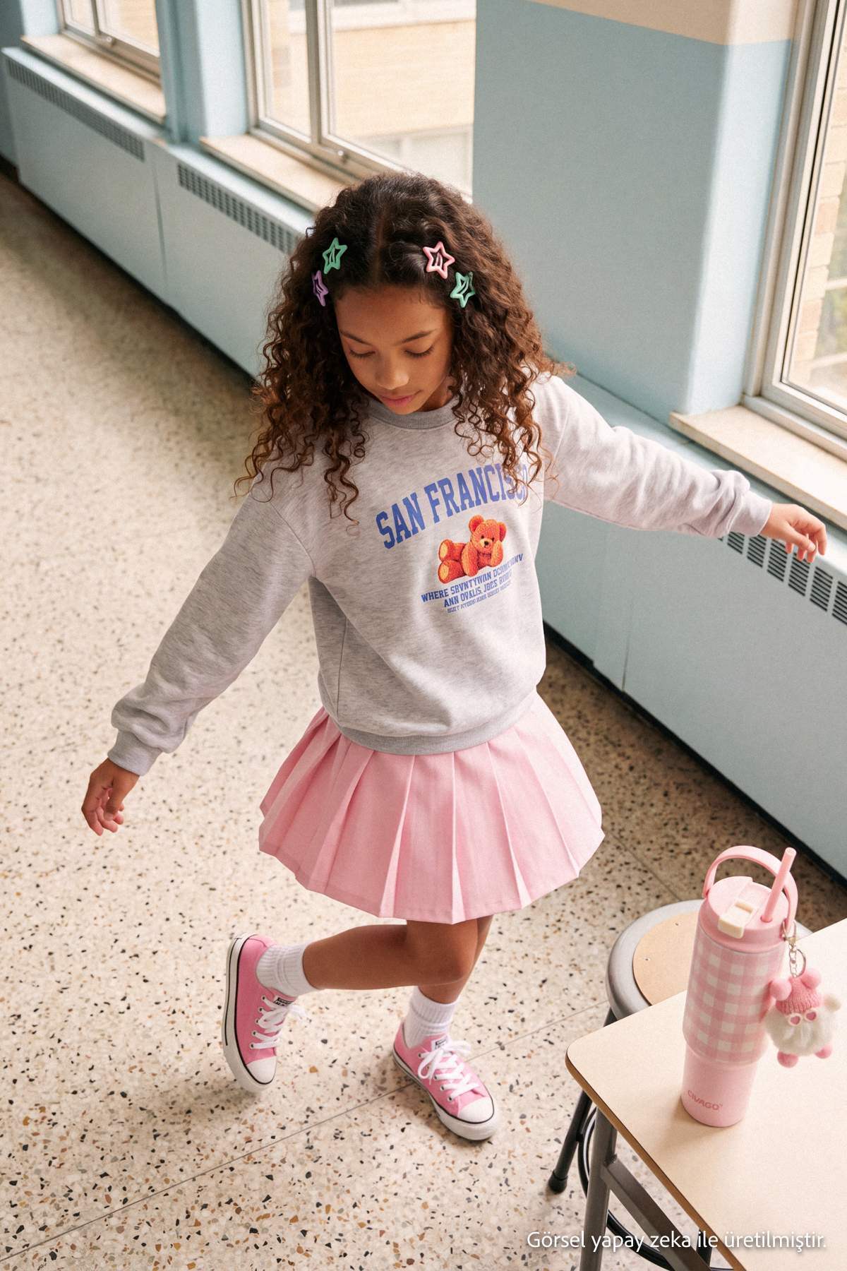Girls' Navy Patch-Detail Crew-Neck Sweatshirt