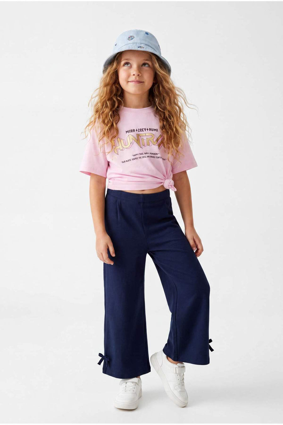 Girls' Navy Ribbon-Detail Knit Trousers