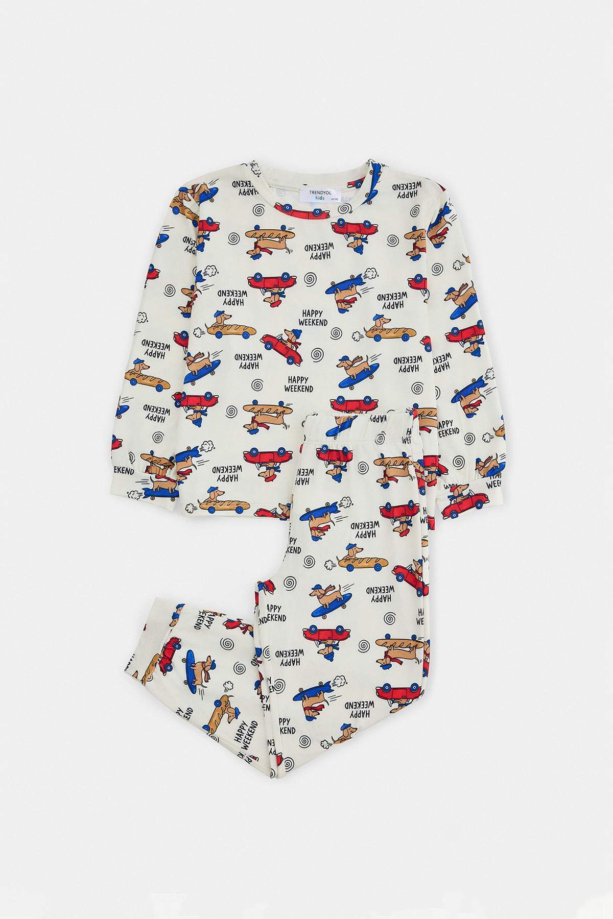 Boys' Ecru Car-Print Pyjama Set