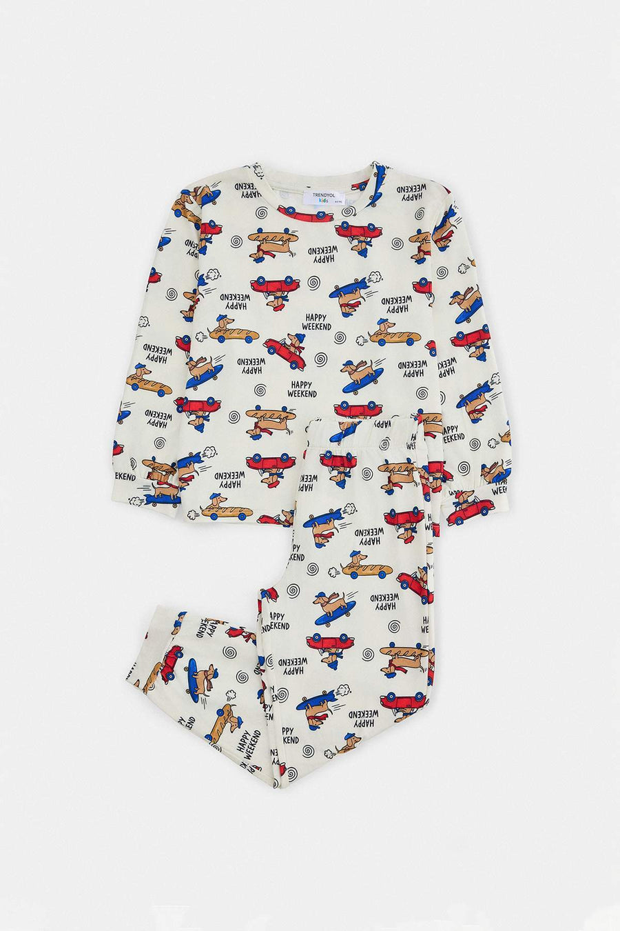 Boys' Ecru Car-Print Pyjama Set