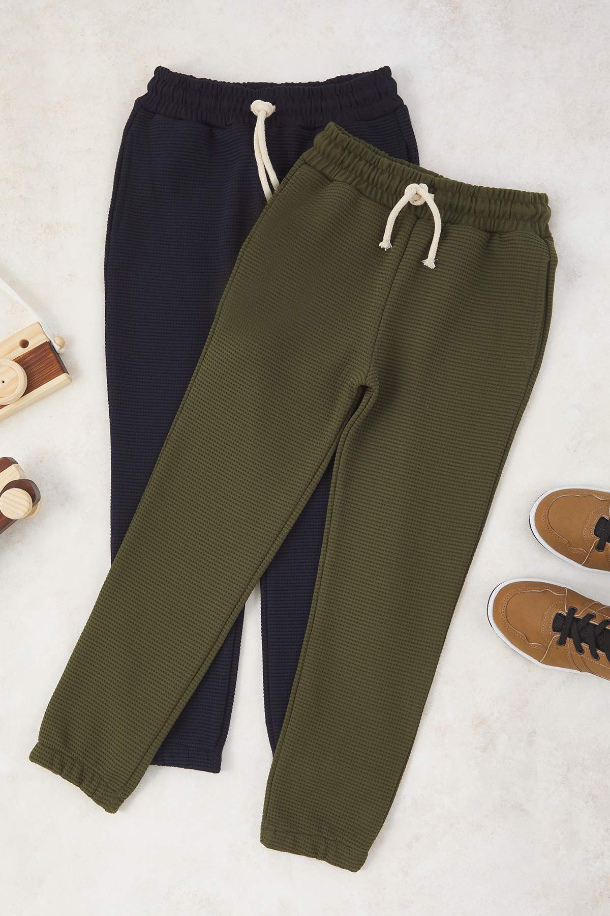 Boys' Stone & Brown 2-Pack Textured Joggers