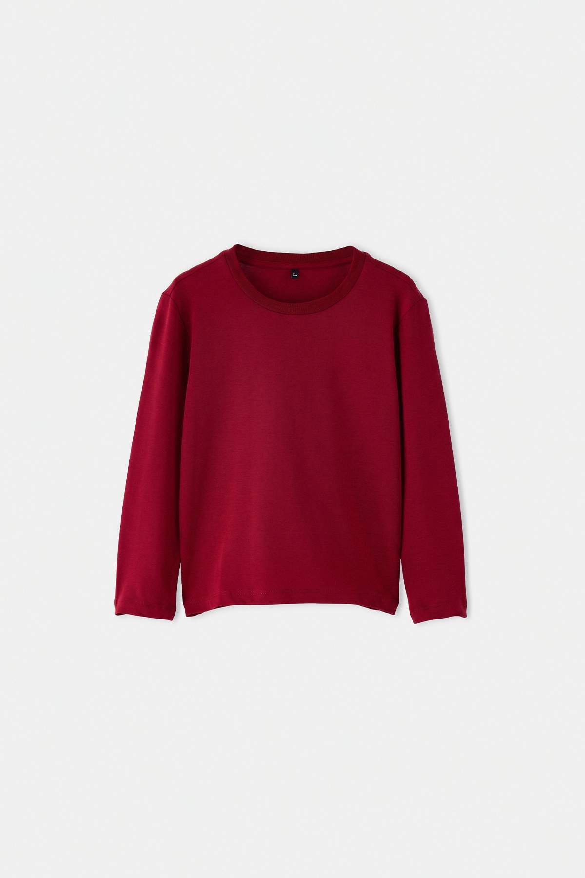 Girls' Burgundy Cotton Long-Sleeve School T-Shirt
