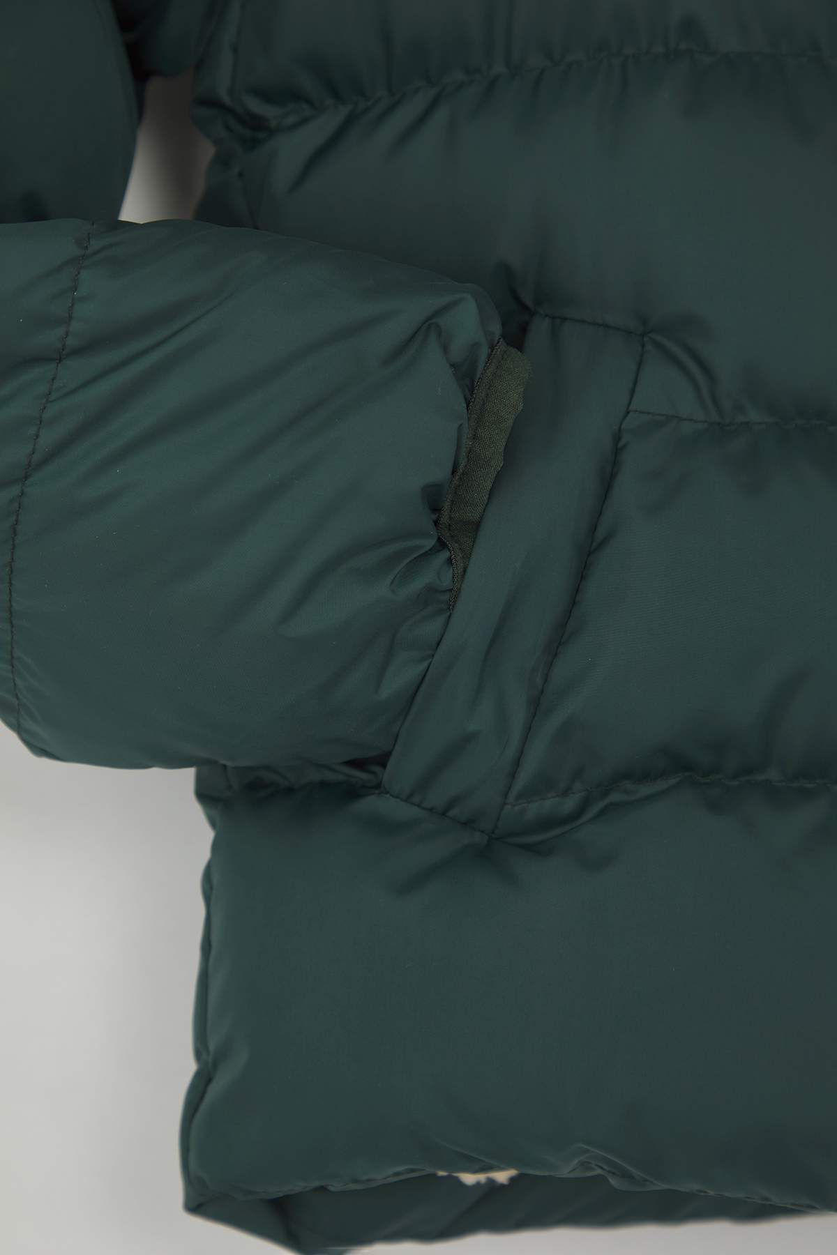 Kids' Green Fleece-Lined Hooded Puffer Coat