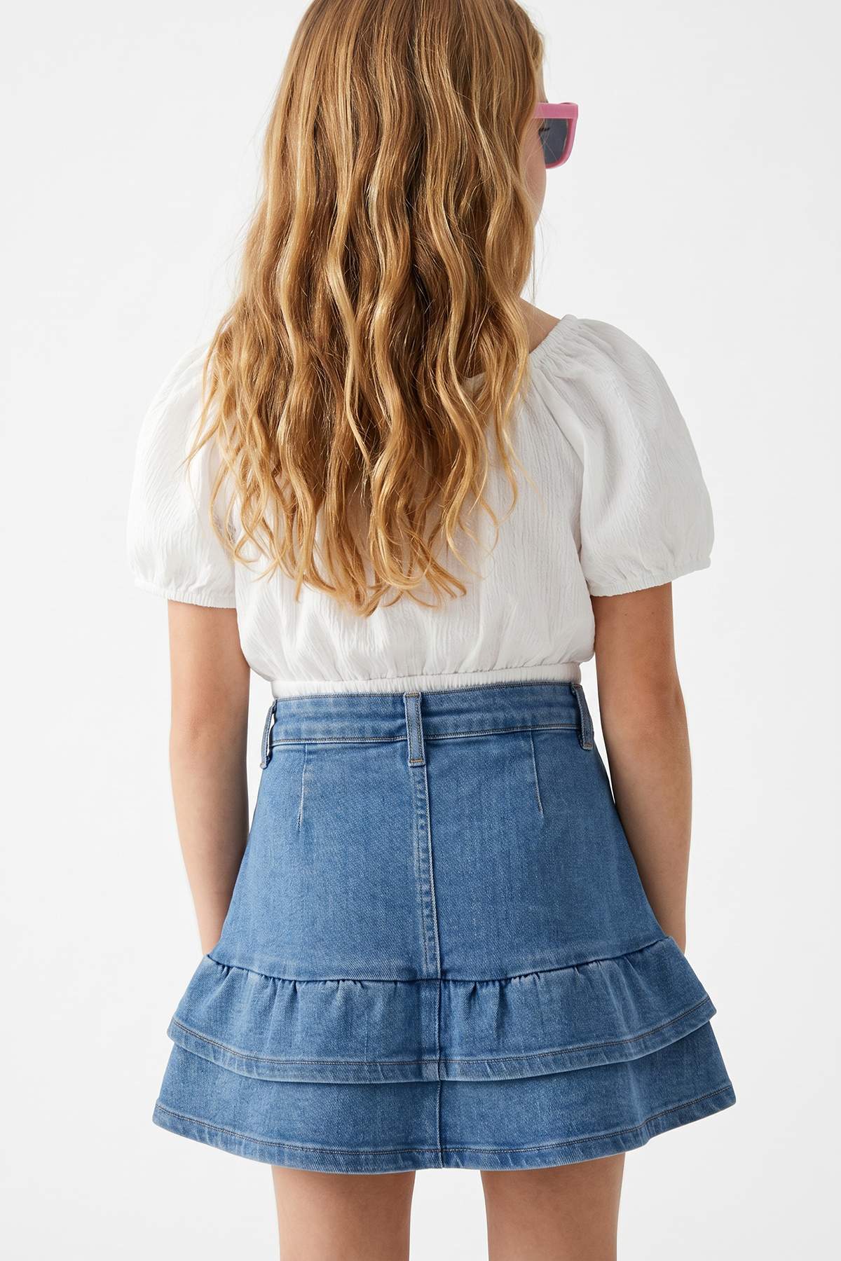 Girls' Blue Ruffled Denim Skirt