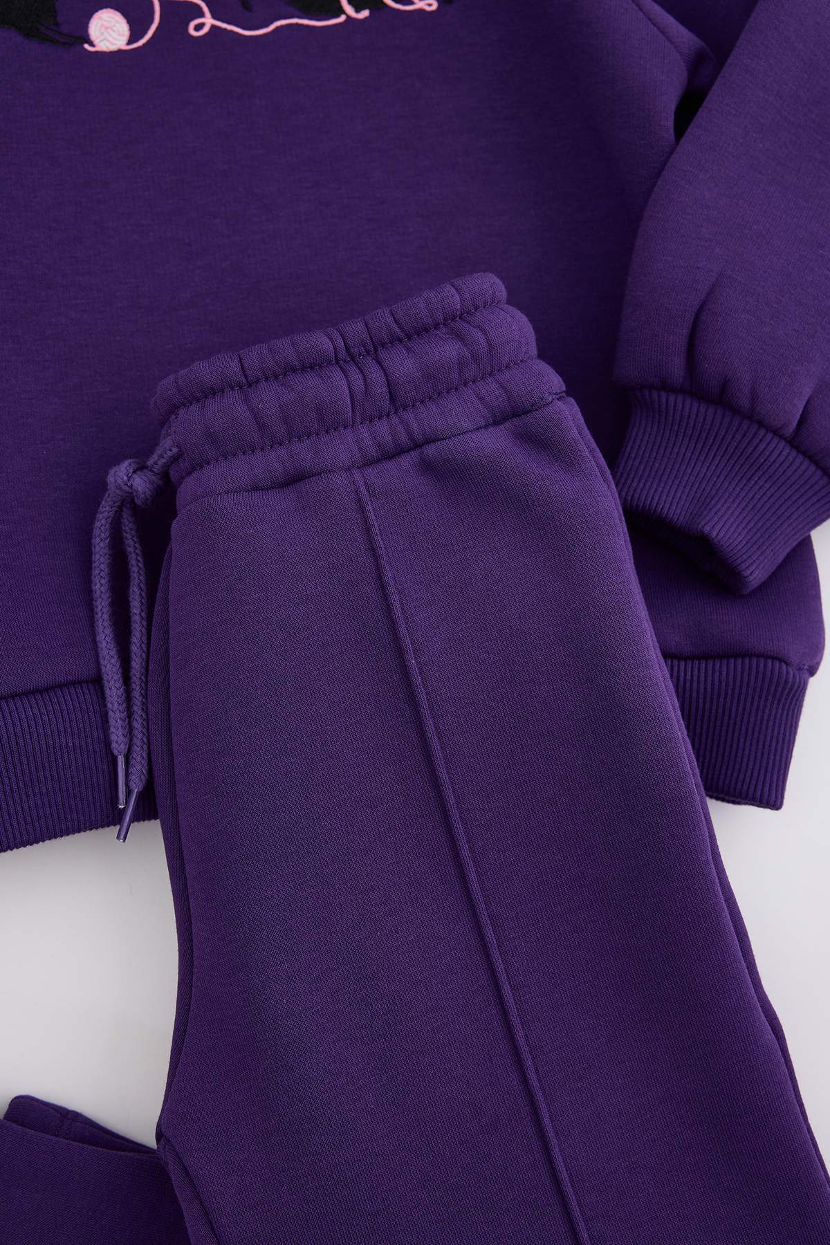 Girls' Purple Hoodie & Wide-Leg Trousers Set