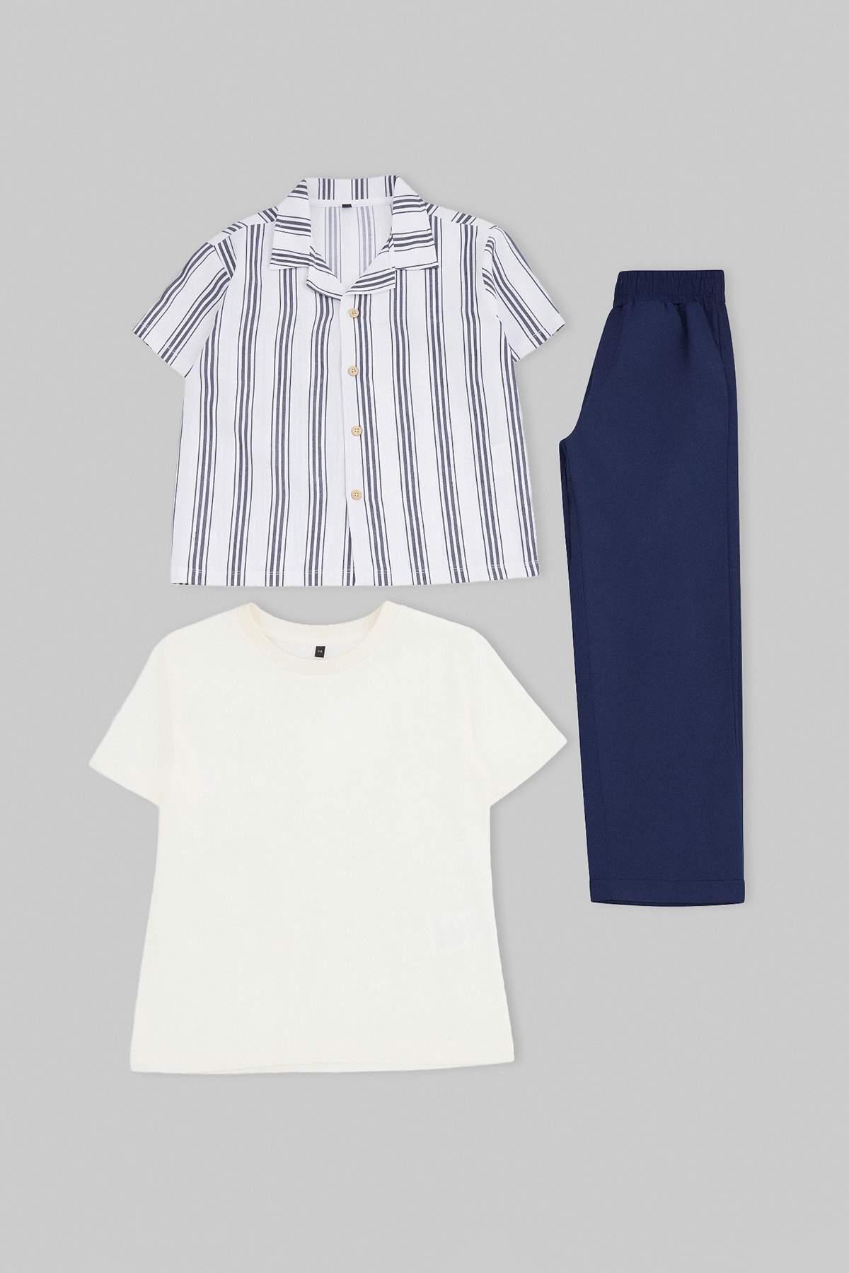 Boys' Stone Shirt, T-Shirt & Trousers 3-Piece Cotton Set