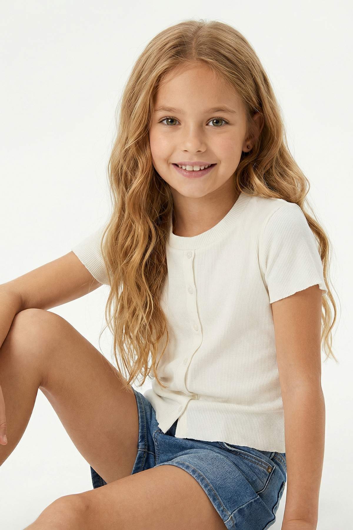 Girls' Ribbed Button-Front T-Shirt