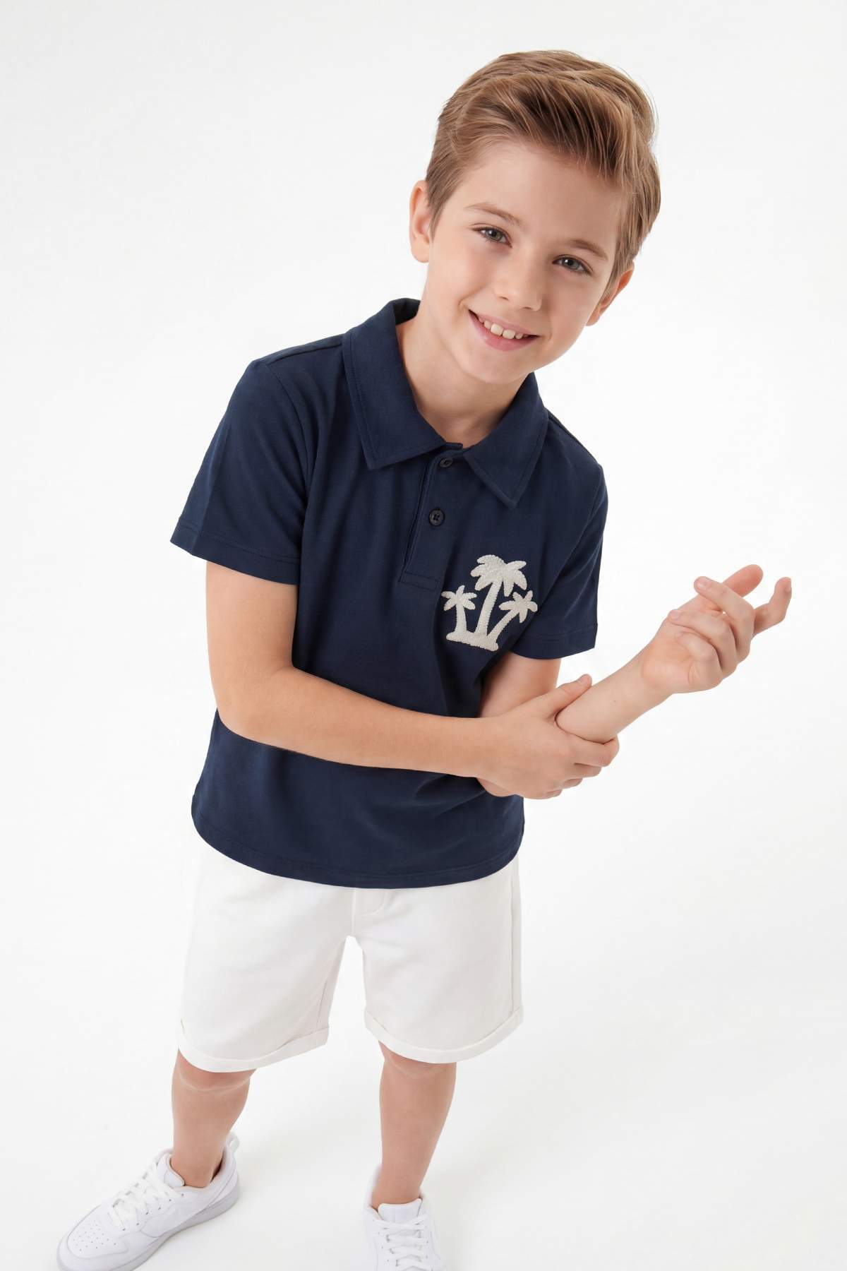 Boys' Green Embroidered Cotton Polo Short-Sleeve Set