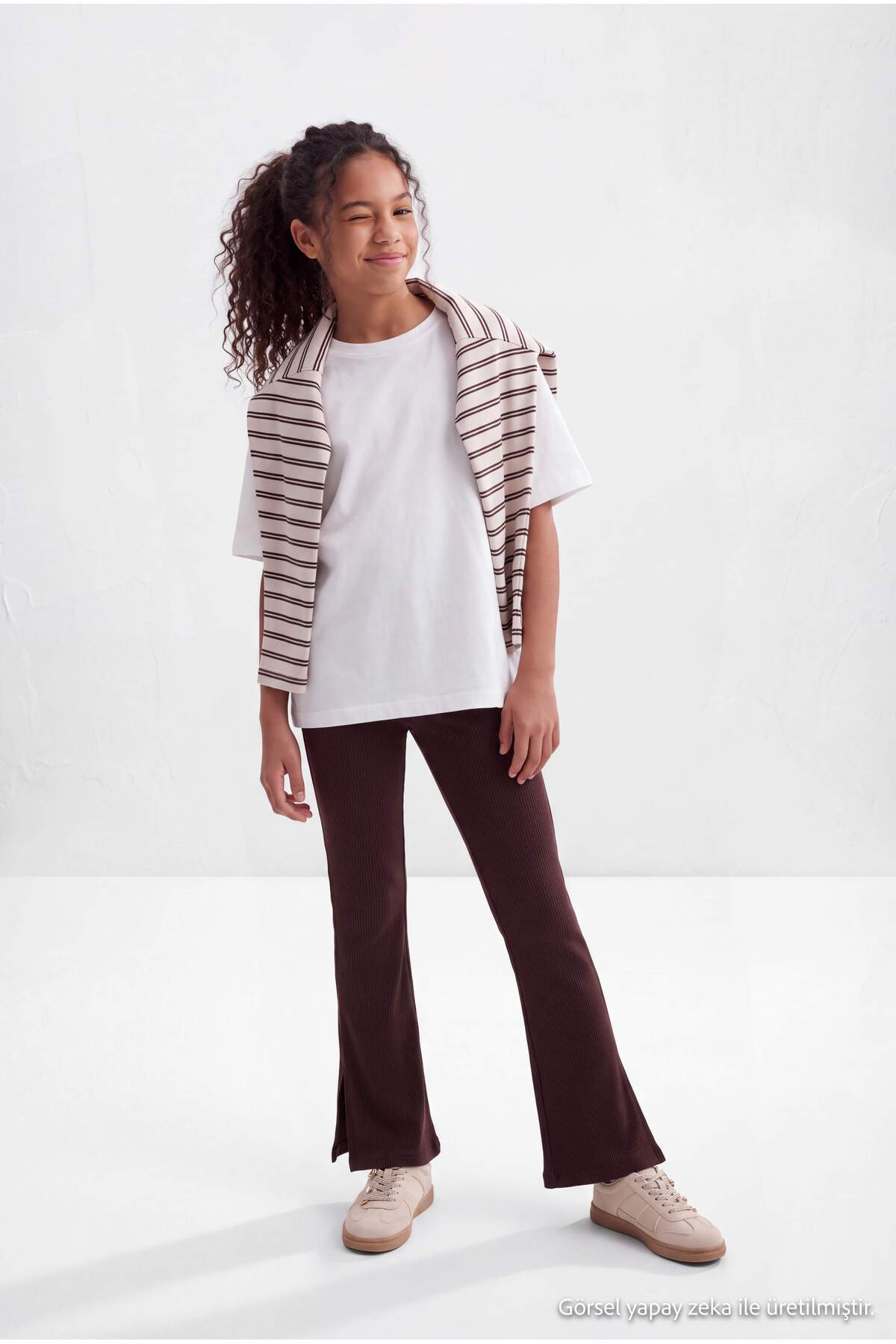 Girls' Brown Knit Leggings