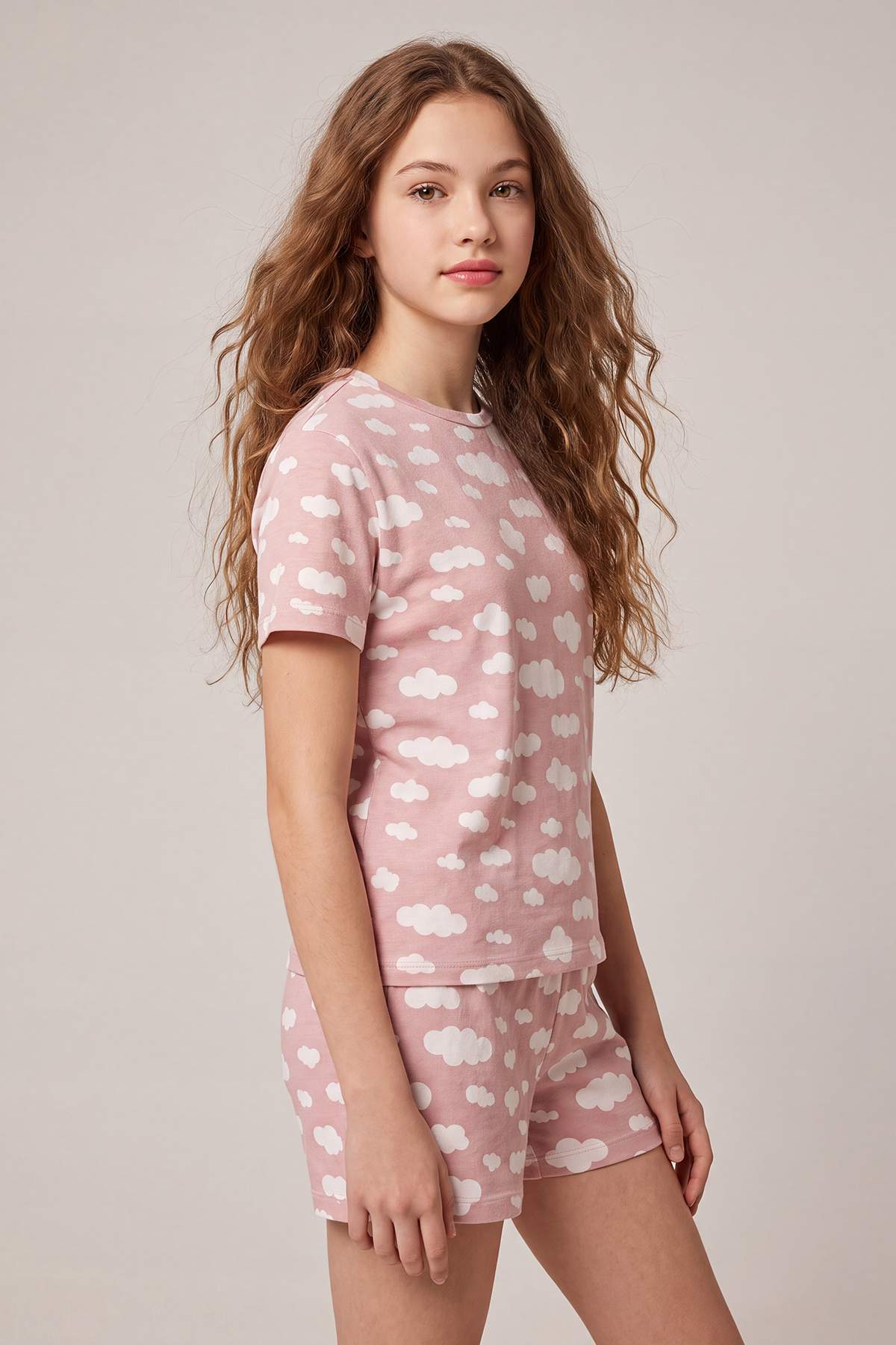 Girls' Pink Cloud-Print T-Shirt & Shorts Pyjama Set