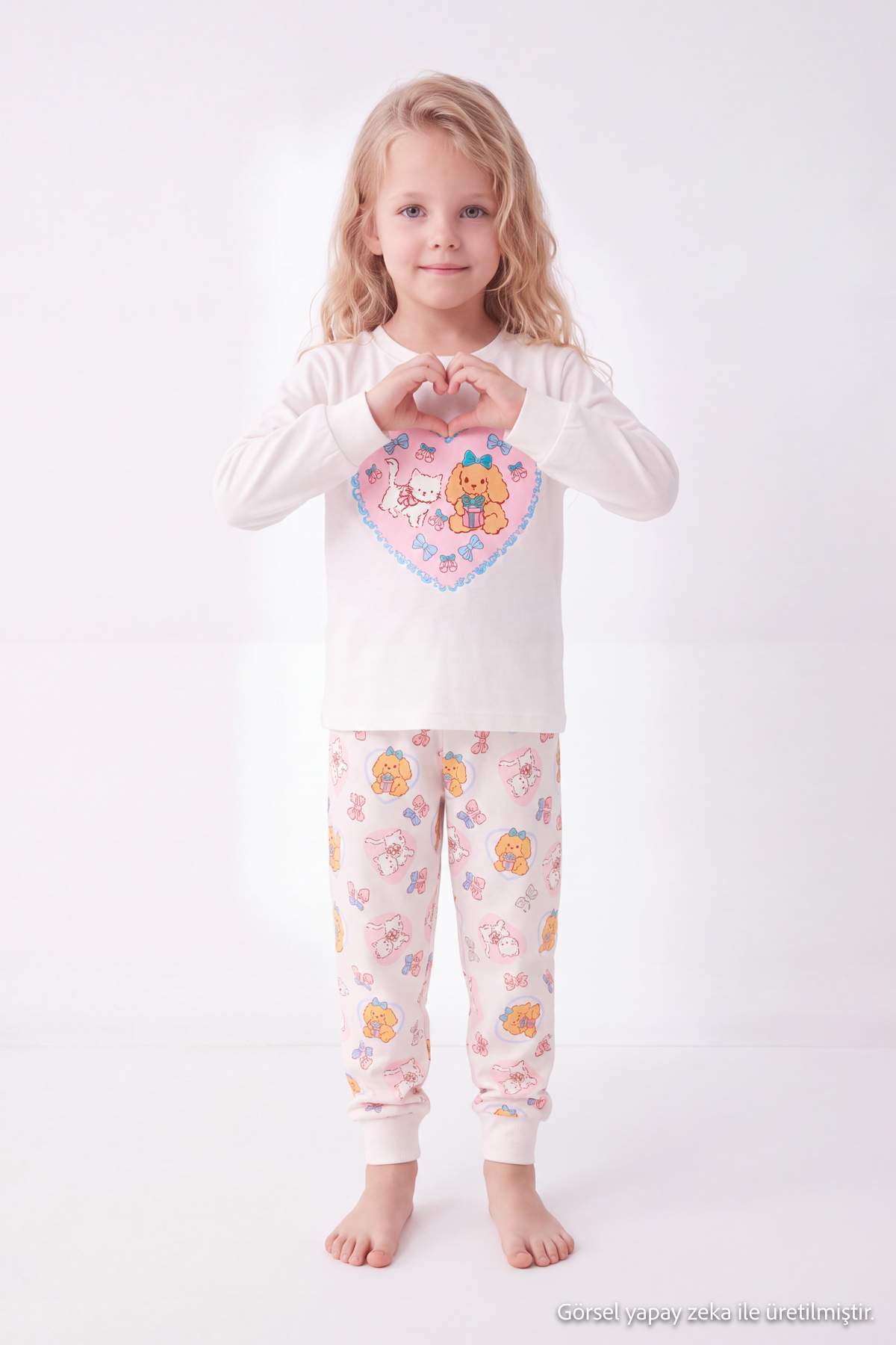 Girls' Pink Heart-Print Pyjama Set