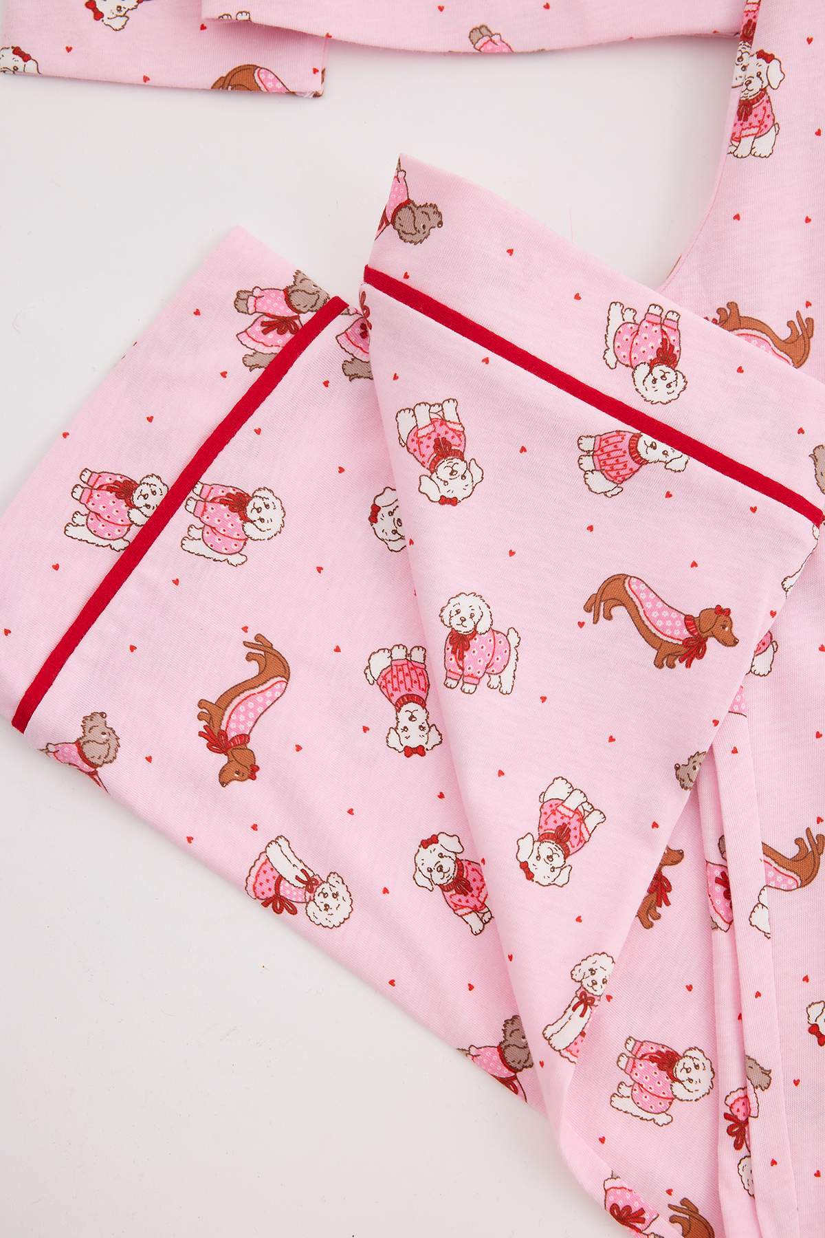 Girls' Pink Printed Button-Up Pyjama Set
