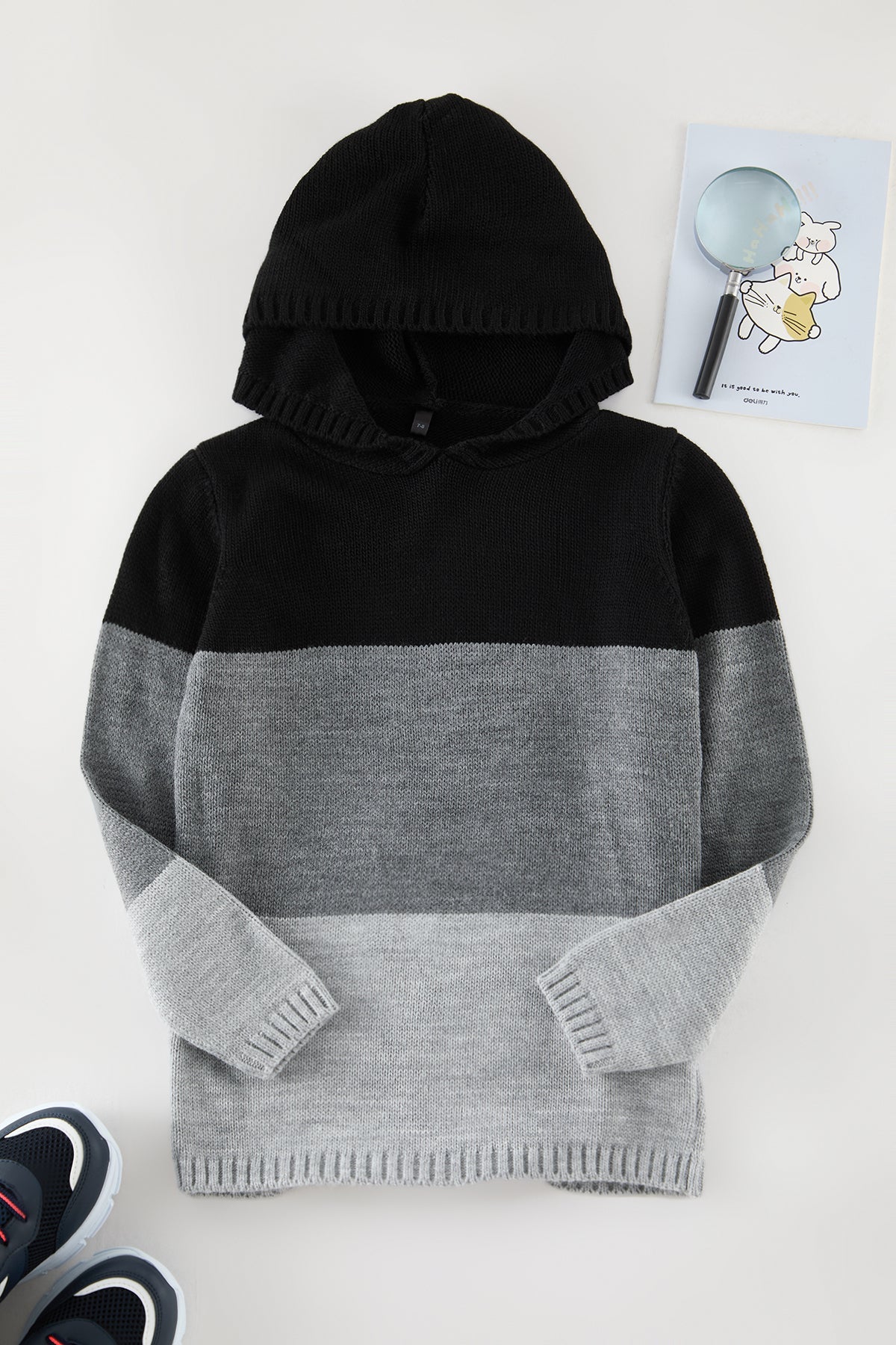 Boys' Black Colour-Block Hooded Mini Me Jumper