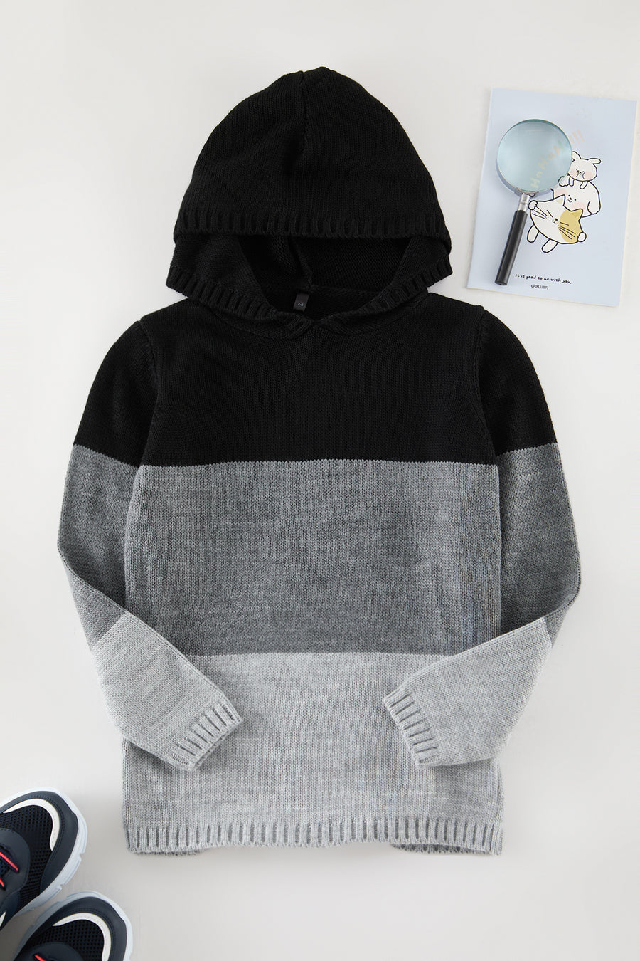 Boys' Black Colour-Block Hooded Mini Me Jumper