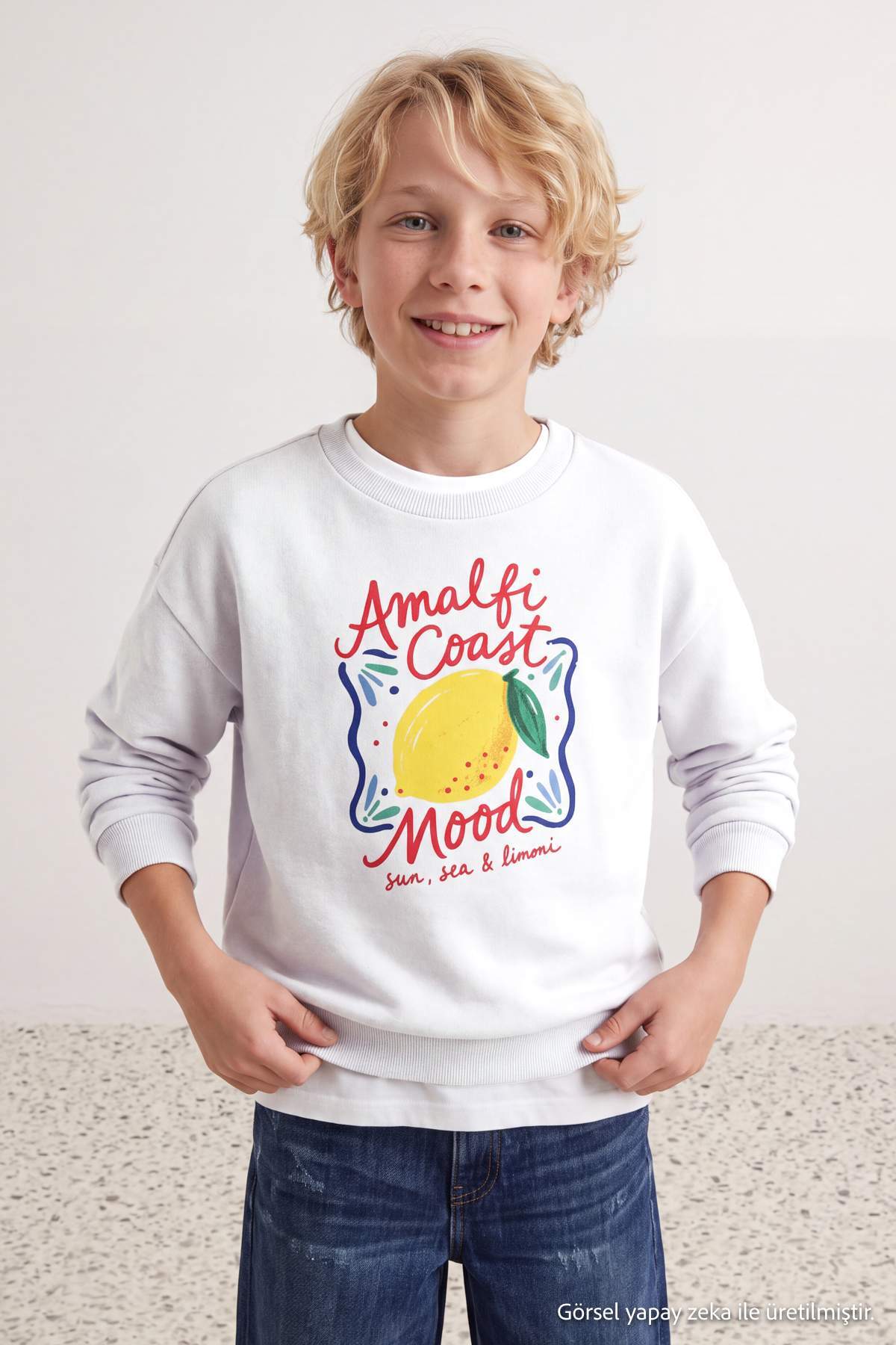 Girls' White Lemon-Print Sweatshirt