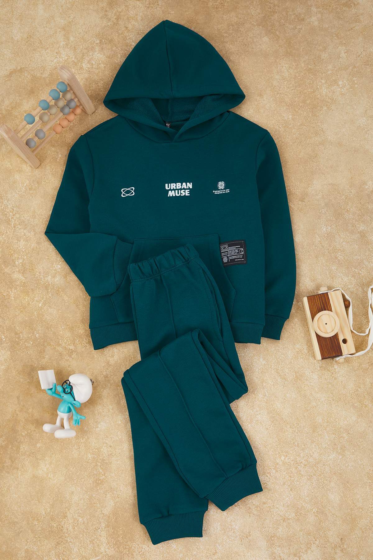 Boys' Teal Thick Cotton Hoodie & Jogger Set