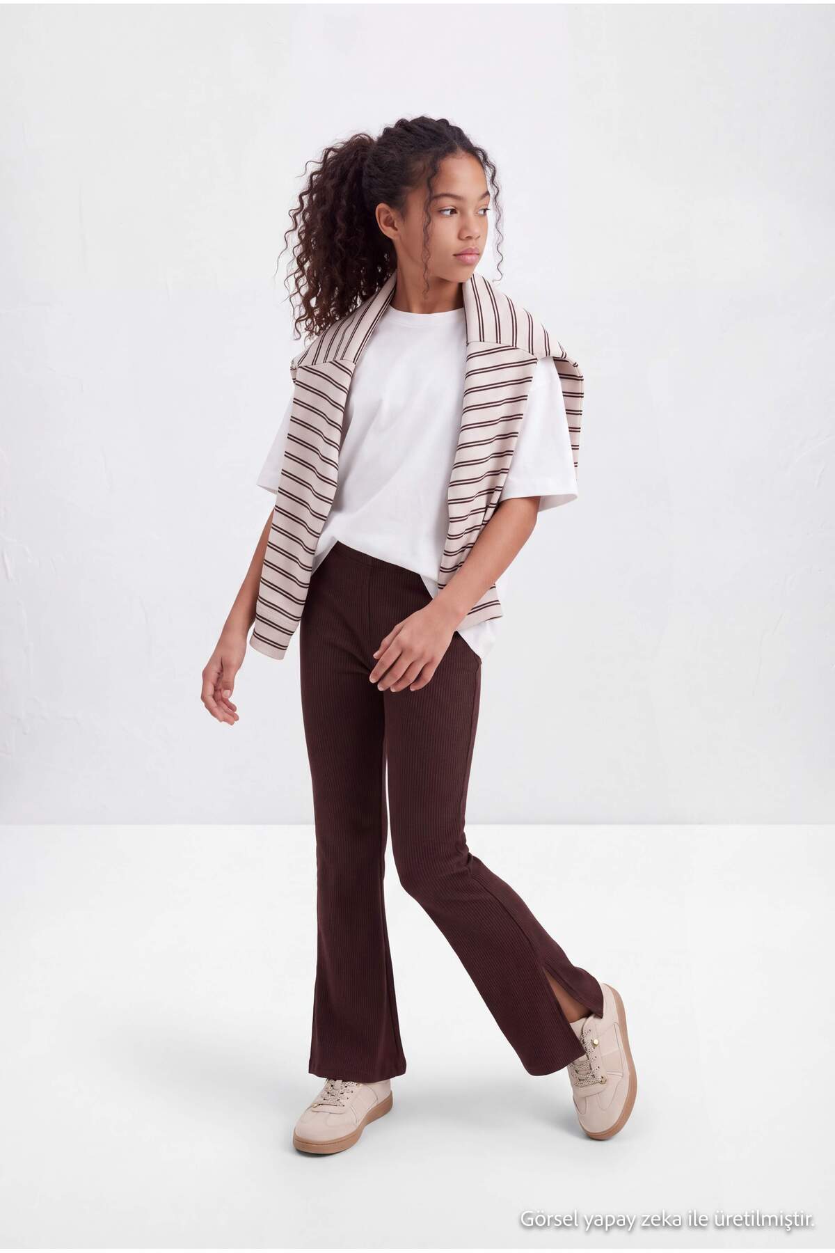 Girls' Brown Knit Leggings