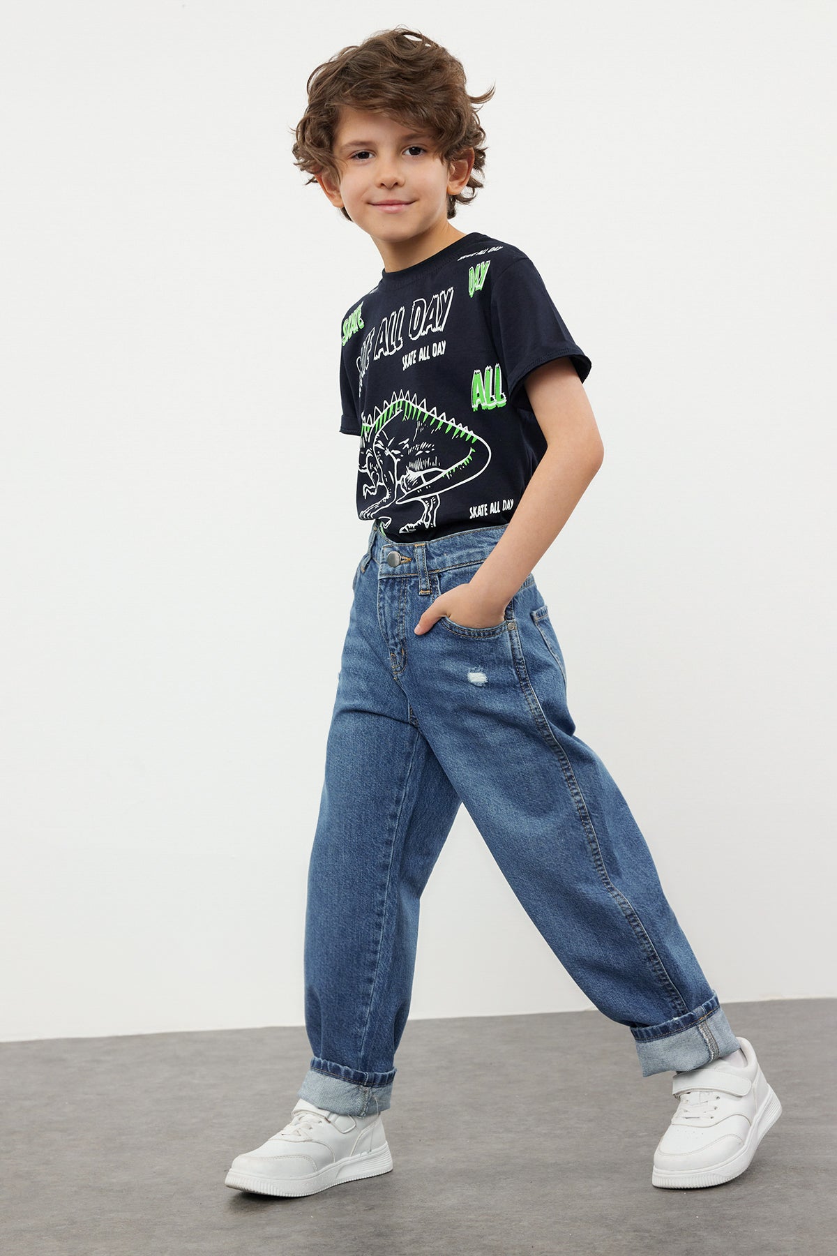 Boys' Baggy Cotton Jeans with Adjustable Waist