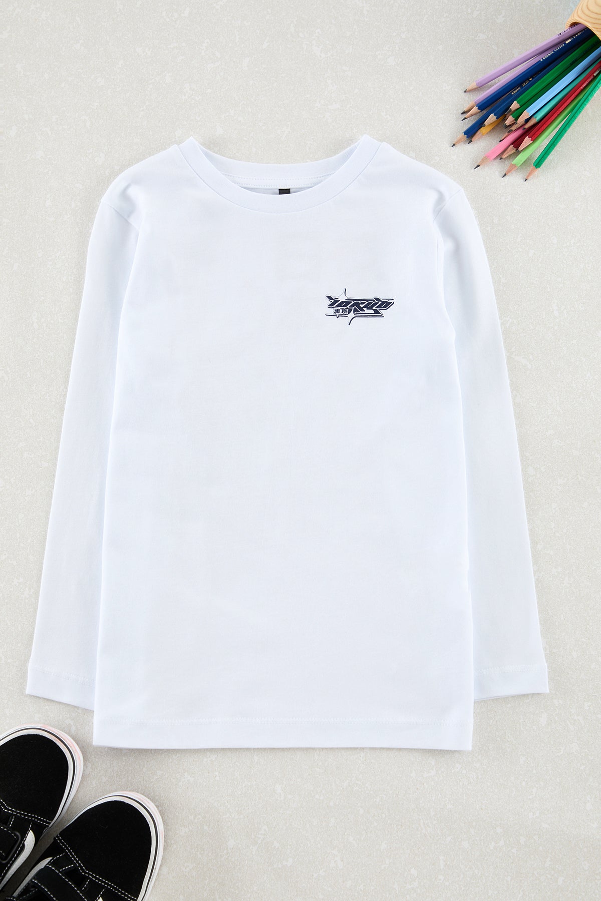 Boys' White Back-Print T-Shirt