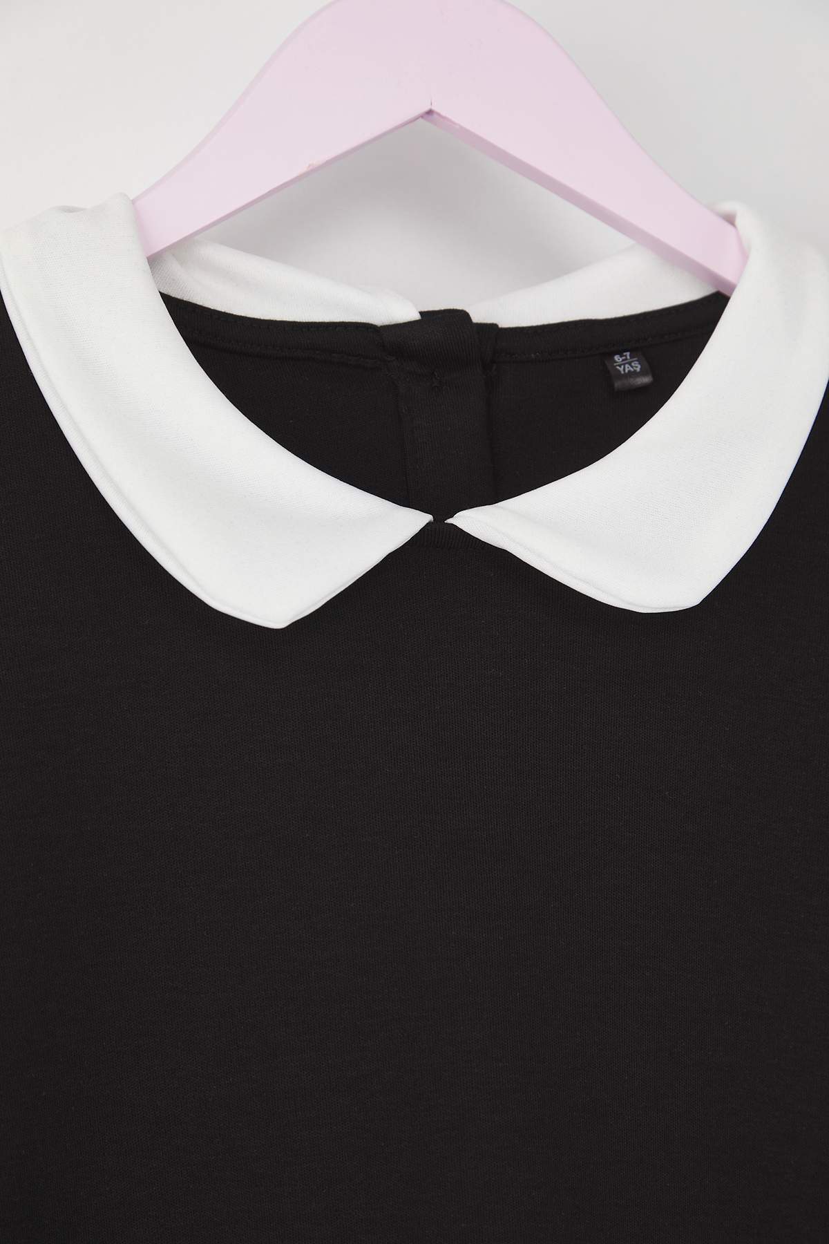 Girls' Black Cotton Shirt-Collar A-Line Dress