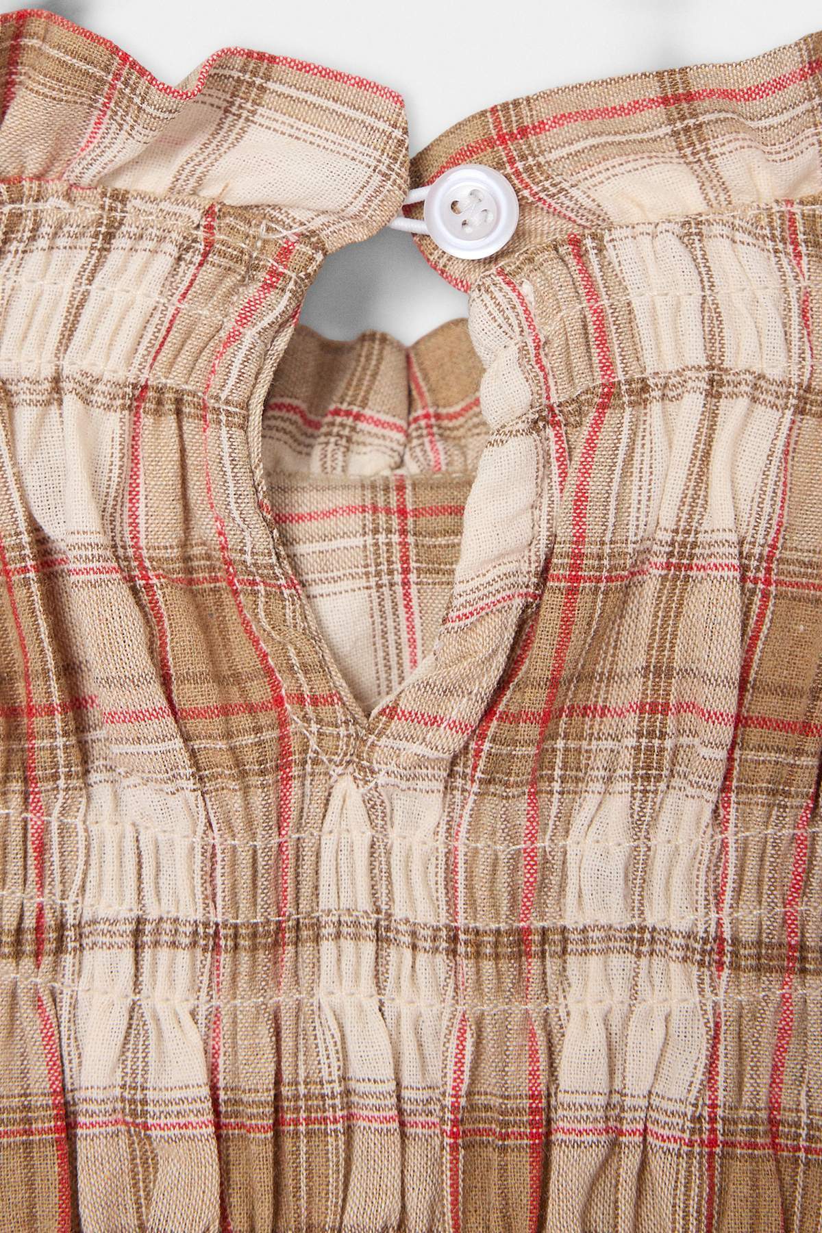 Girls' Plaid Shirred Long-Sleeve Shirt