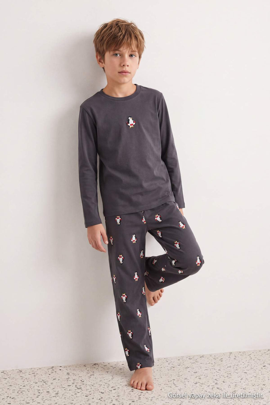 Boys' Anthracite Animal-Print Cotton Pyjama Set