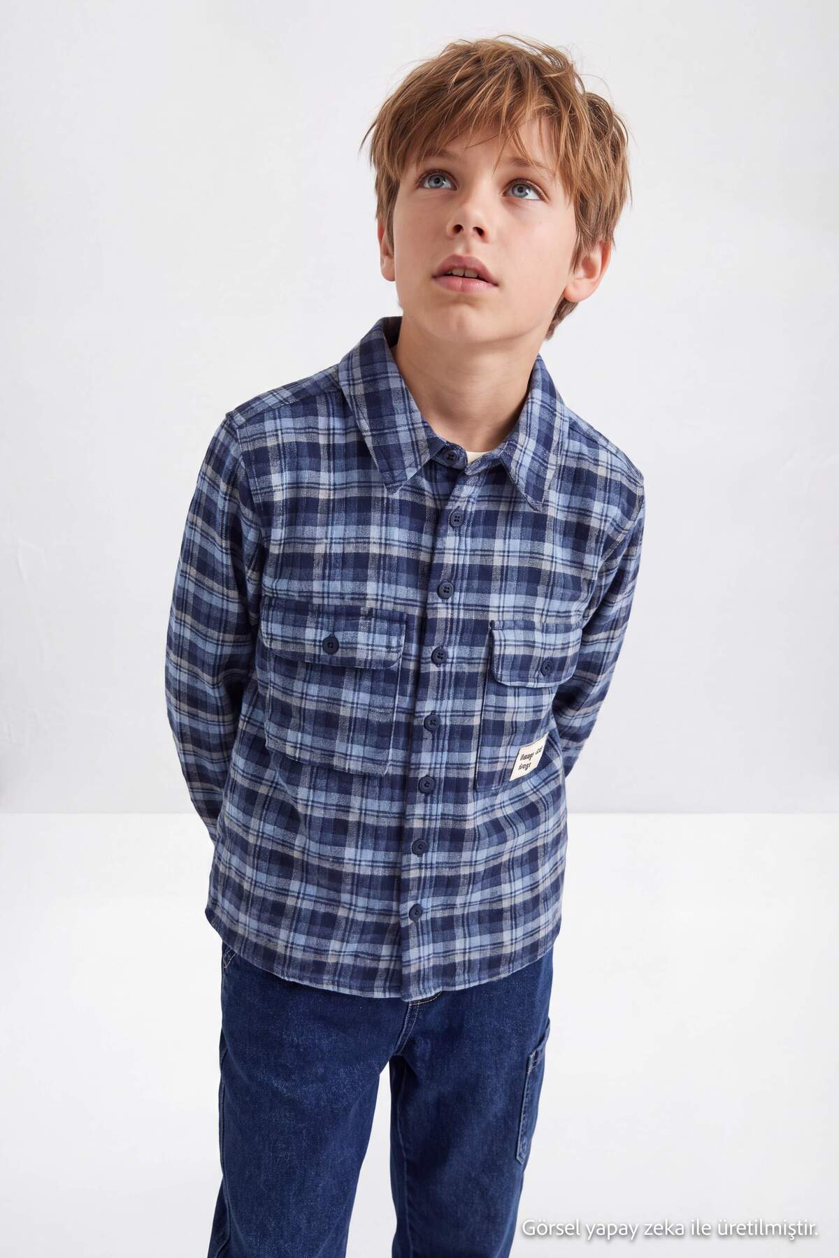 Boys' Light Blue Check Flannel Shirt