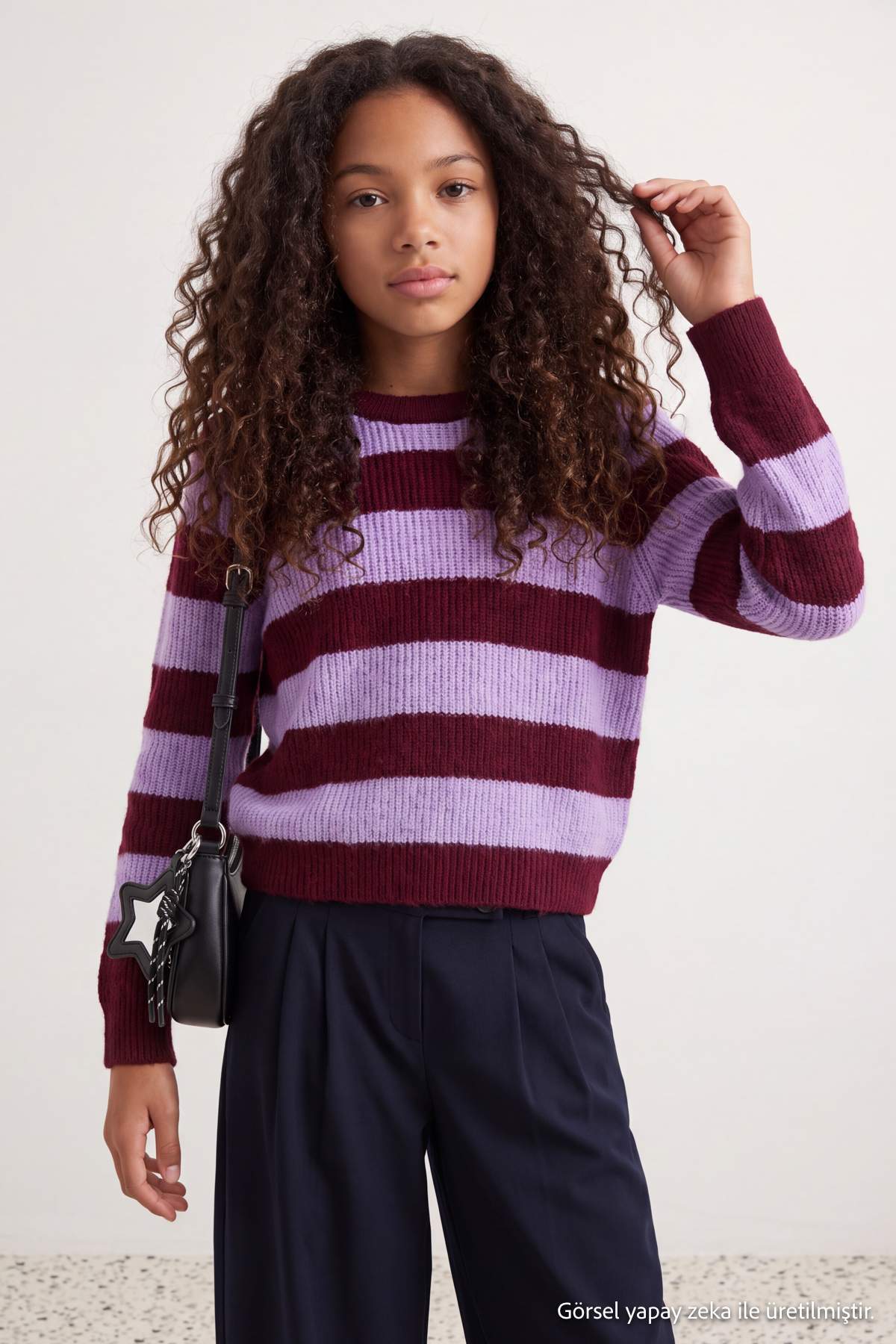Girls' Striped Crew-Neck Knit Jumper