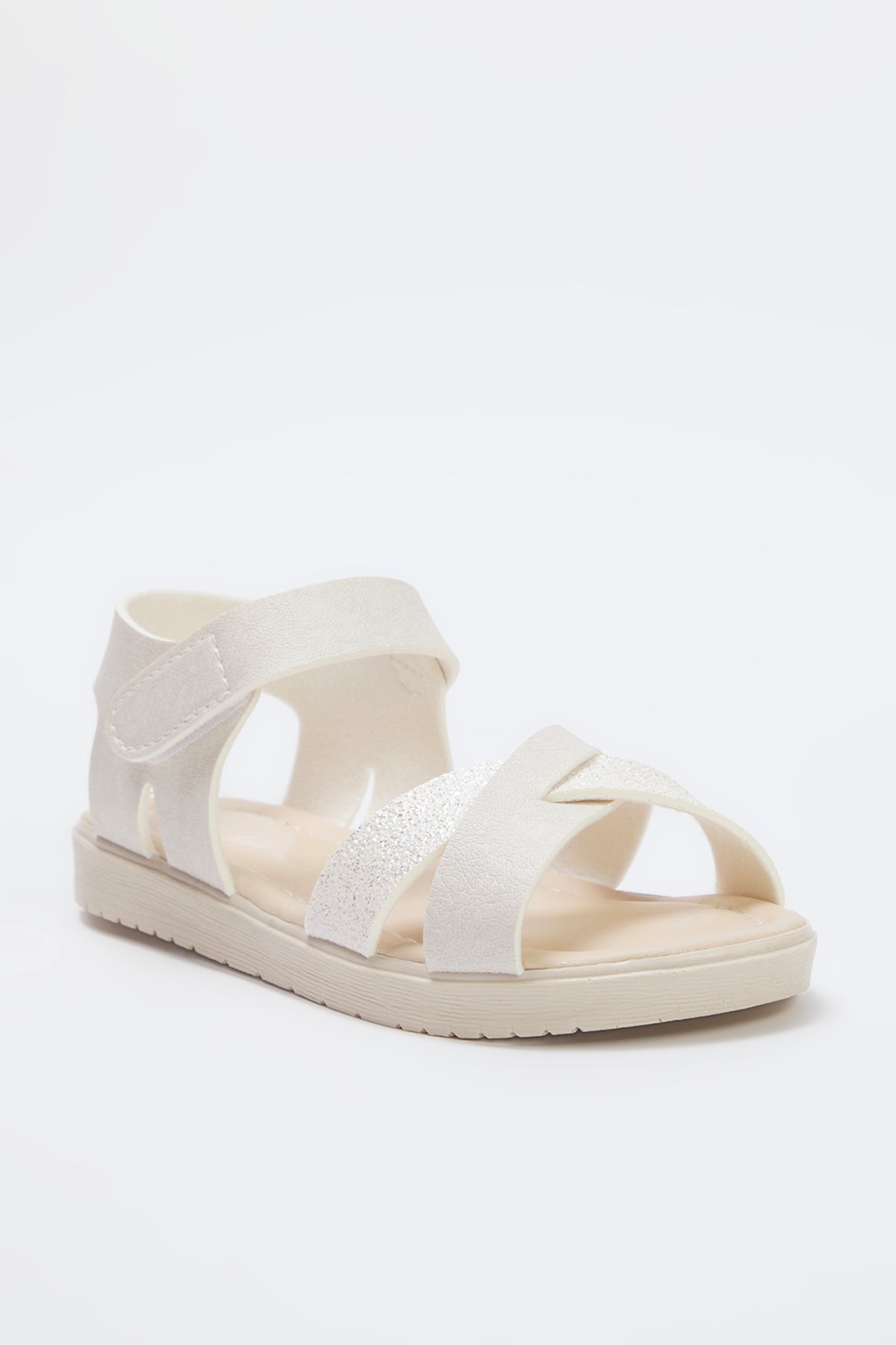 Girls' Beige Glitter Cross-Strap Sandals