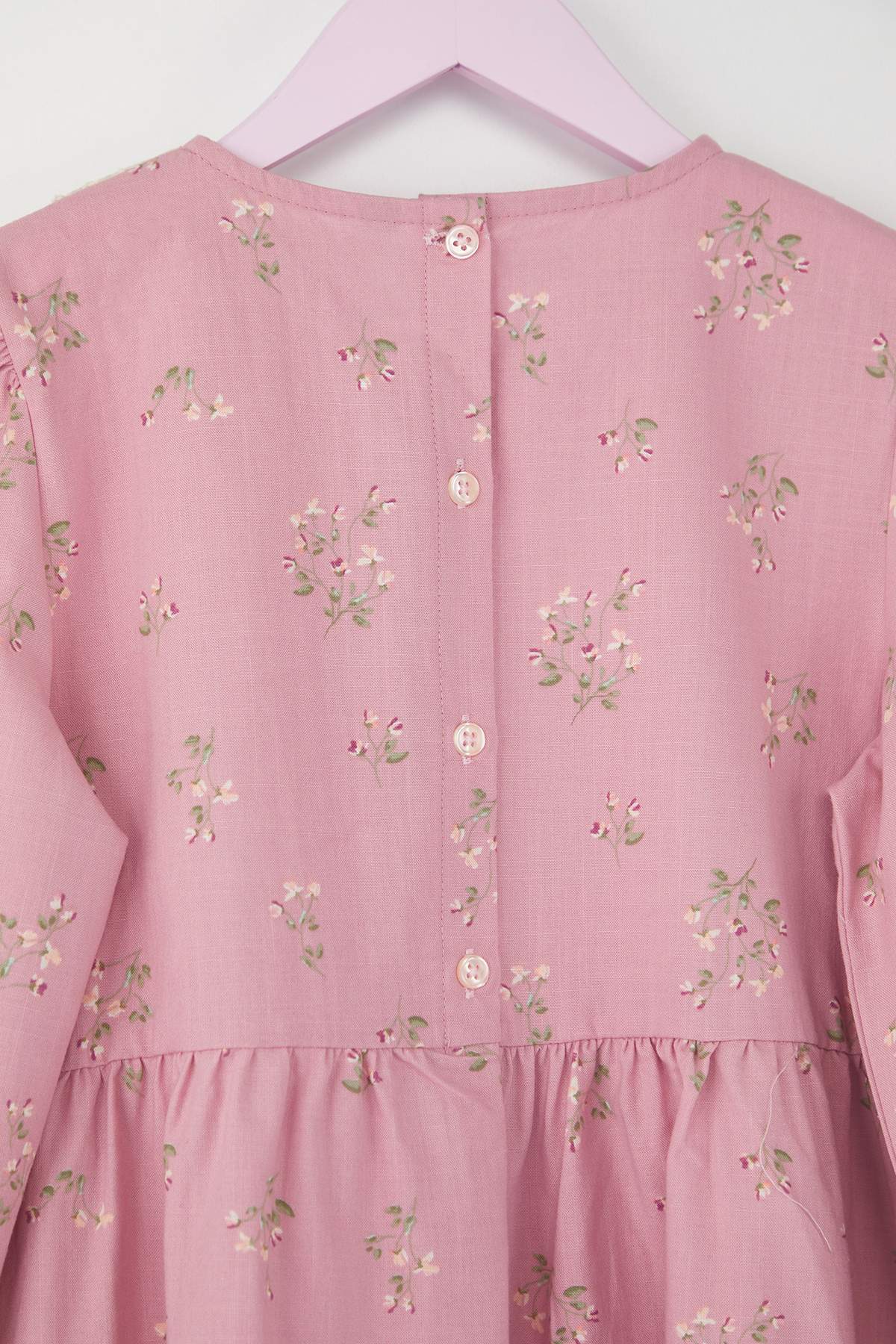 Girls' Dusty Rose Cotton Peter Pan Collar Midi Dress
