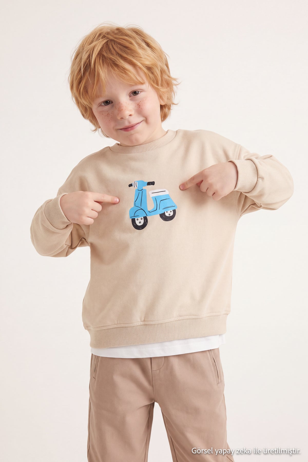 Boys' Beige Cotton Sweatshirt