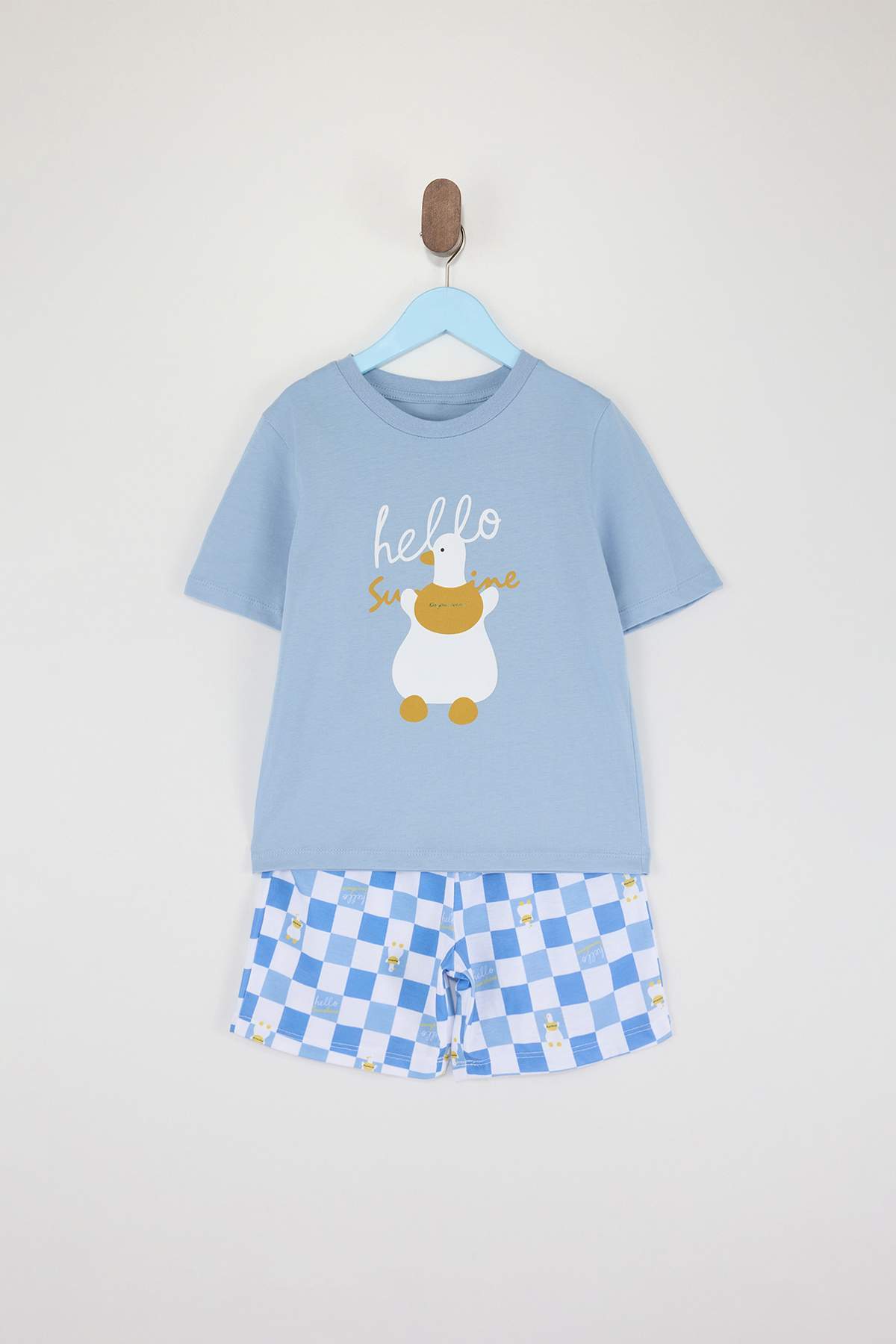 Boys' Blue Mini Me T-Shirt & Check Shorts Pyjama Set