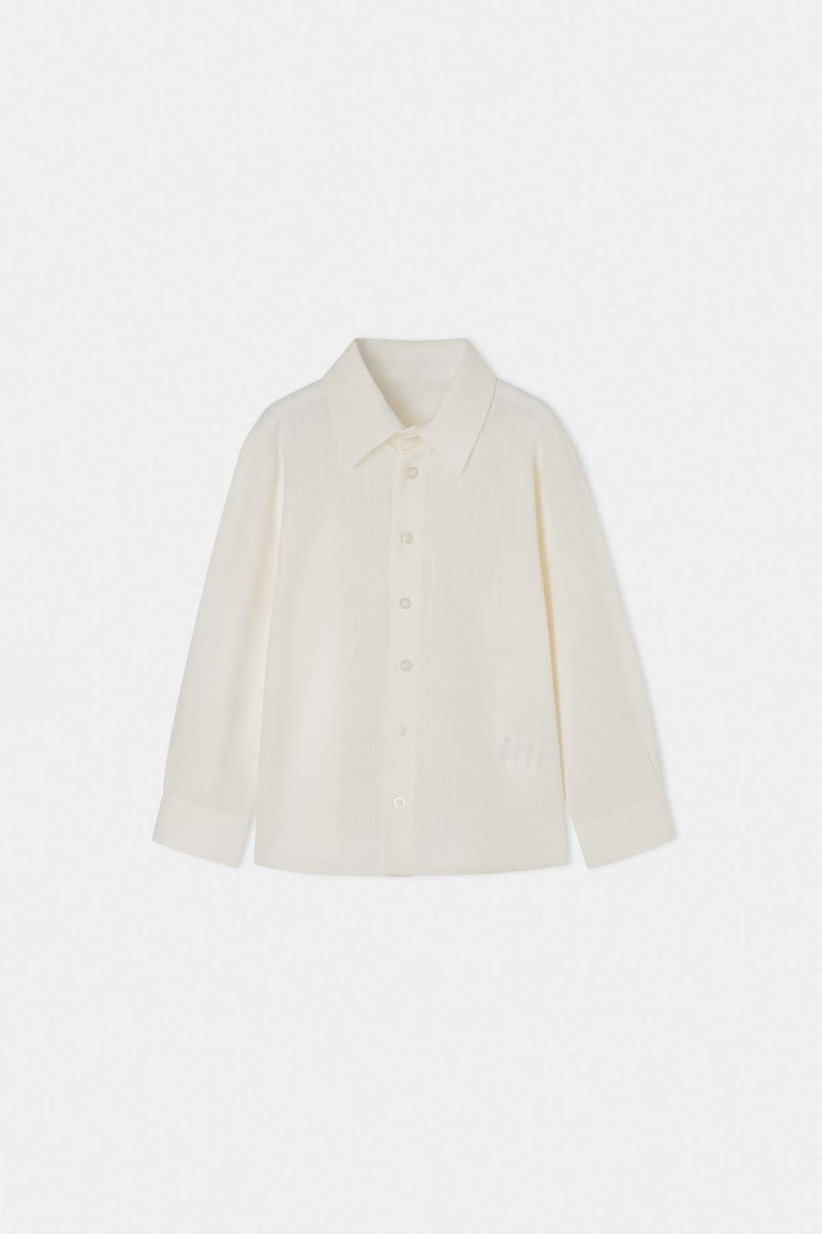 Boys' Ecru Cotton Short-Sleeve Shirt