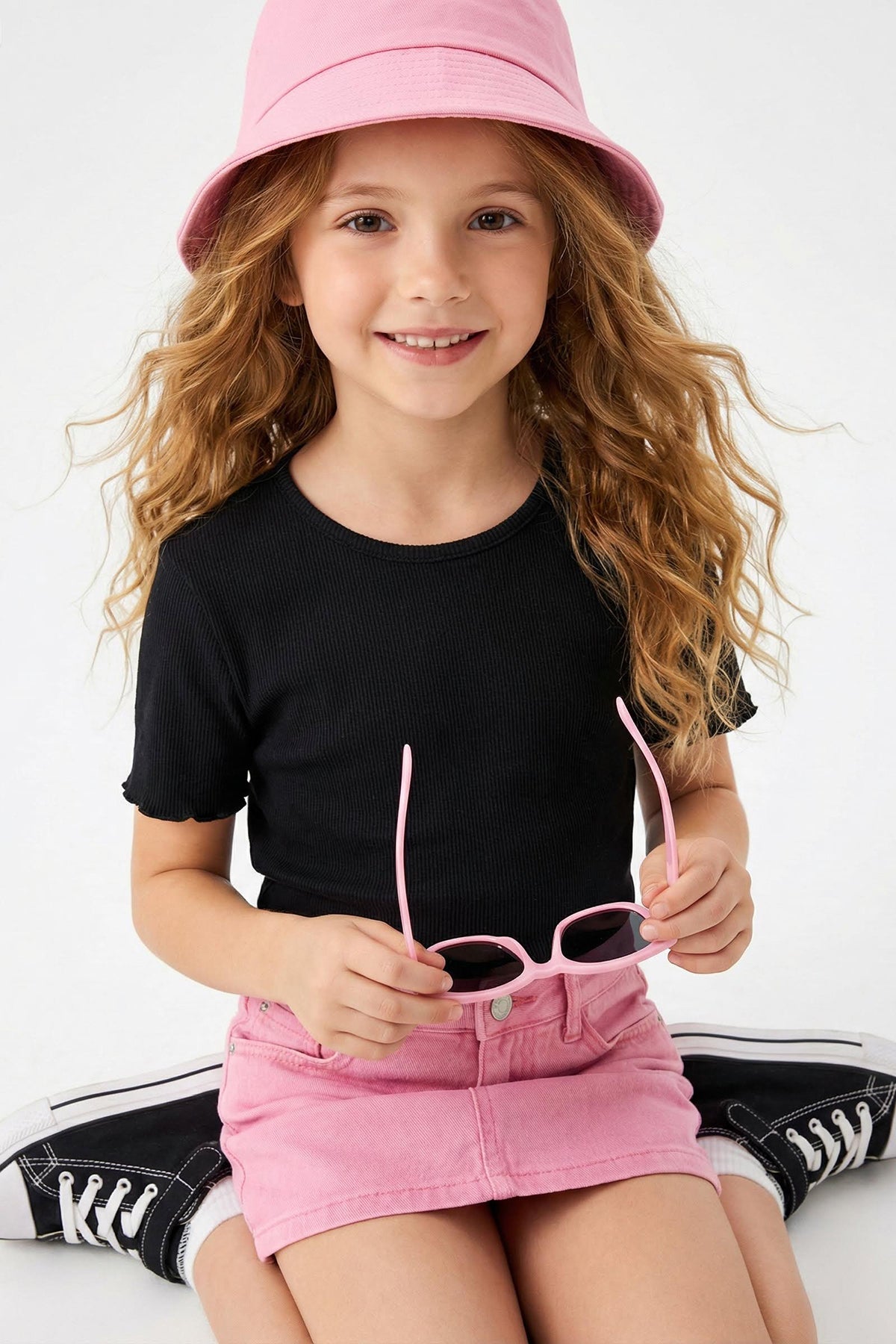 Girls' Basic Ribbed Cotton T-Shirt