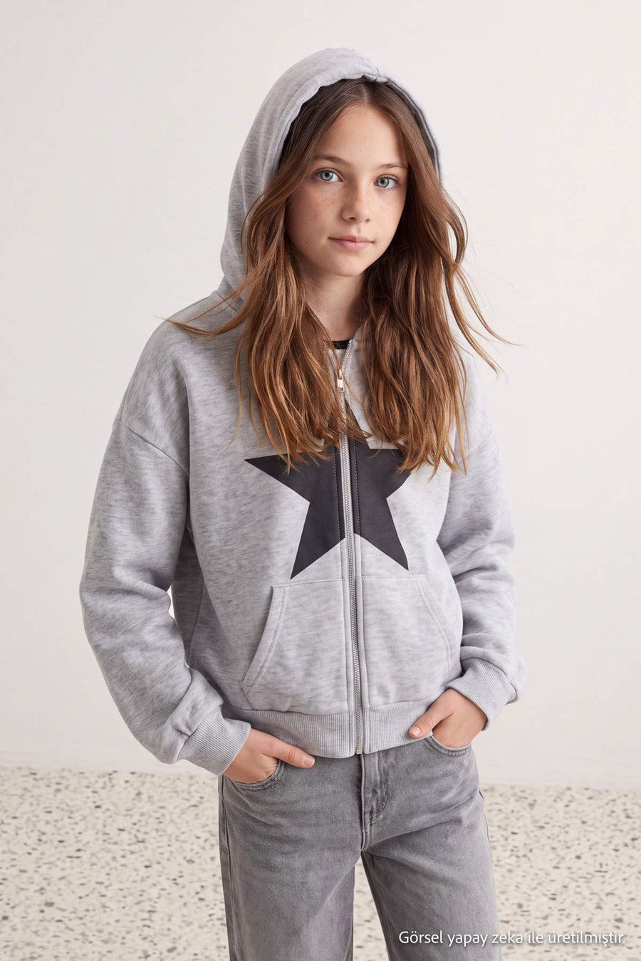 Girls' Grey Star Zip-Up Hoodie