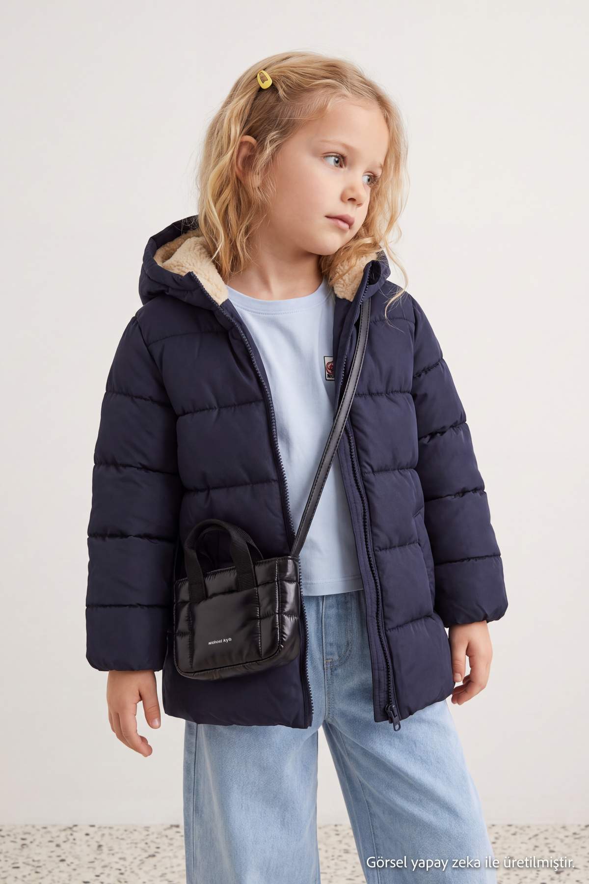 Girls' Navy Hooded Padded Coat