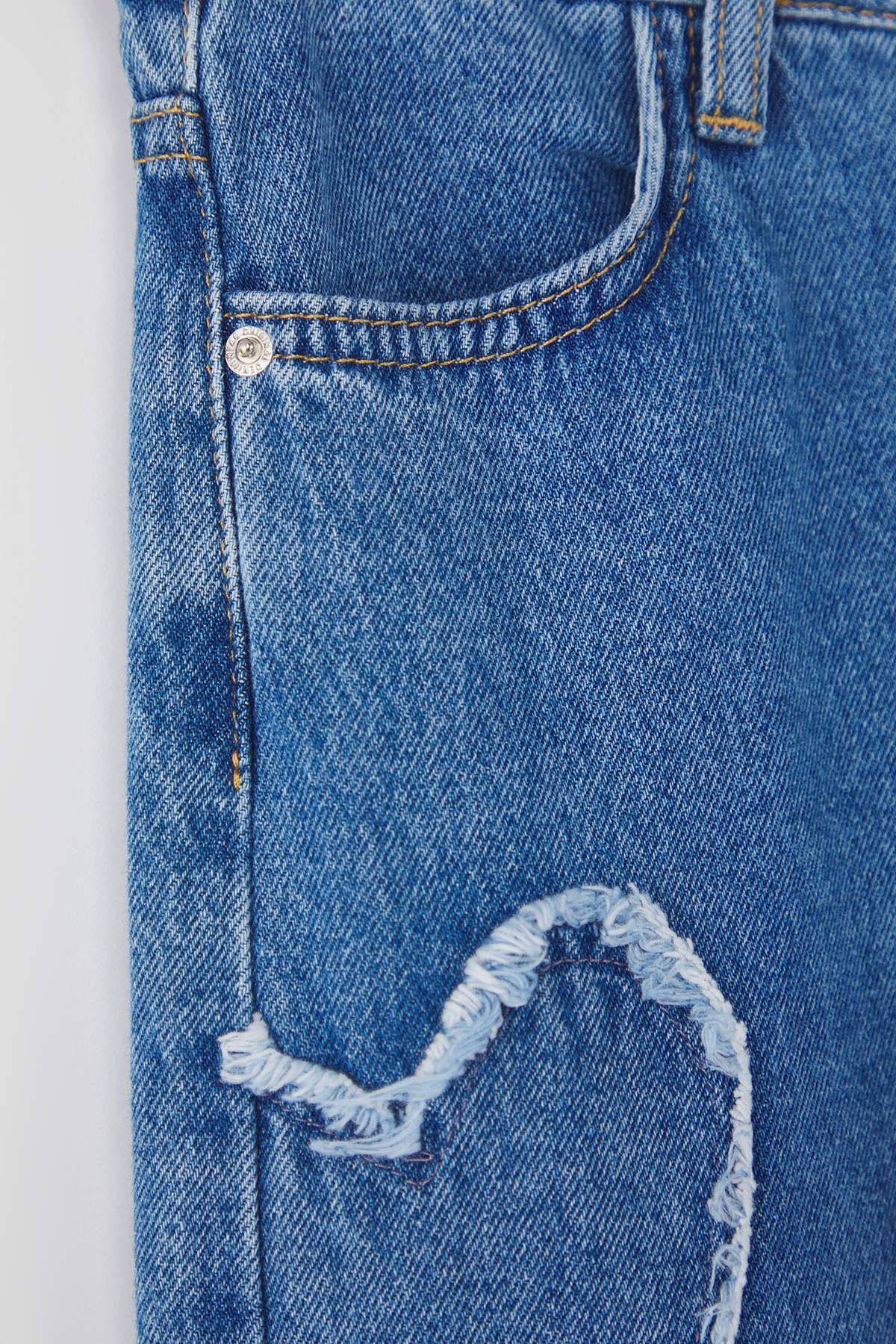 Girls' Blue Star-Print Wide-Leg Denim Trousers