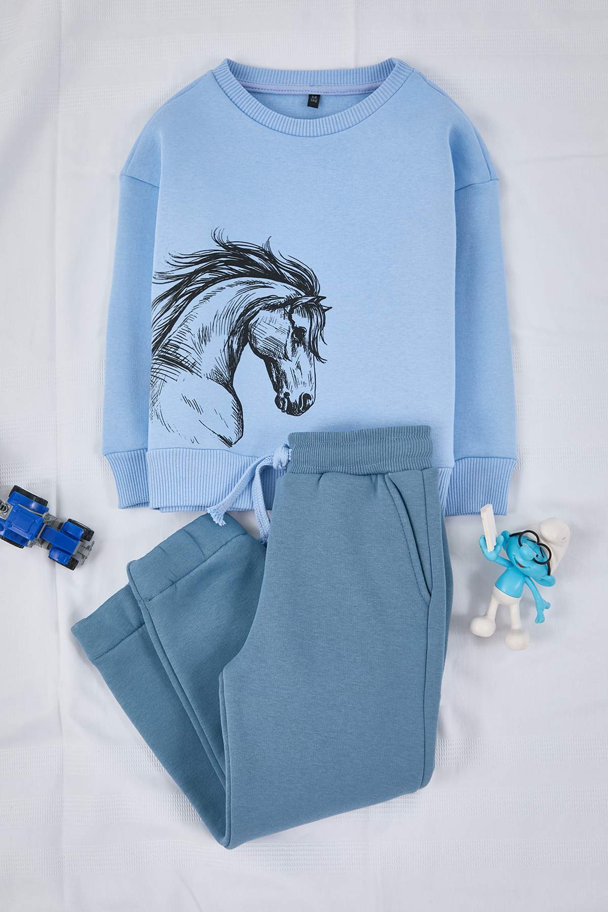 Boys' Blue Horse-Print Fleece-Lined Two-Piece Set